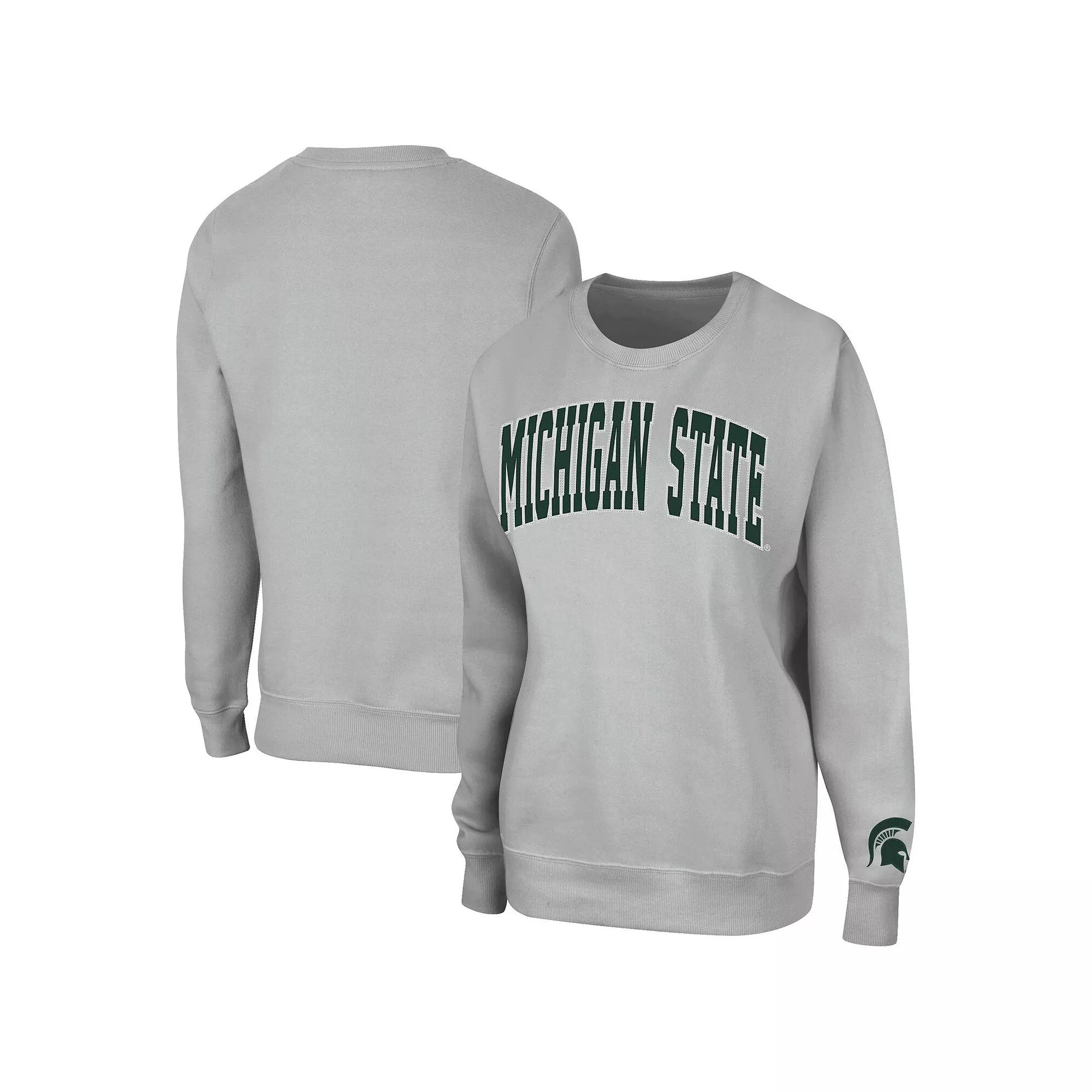 Women's Colosseum Gray Michigan State Spartans Campanile Pullover Sweatshirt,  Product Image