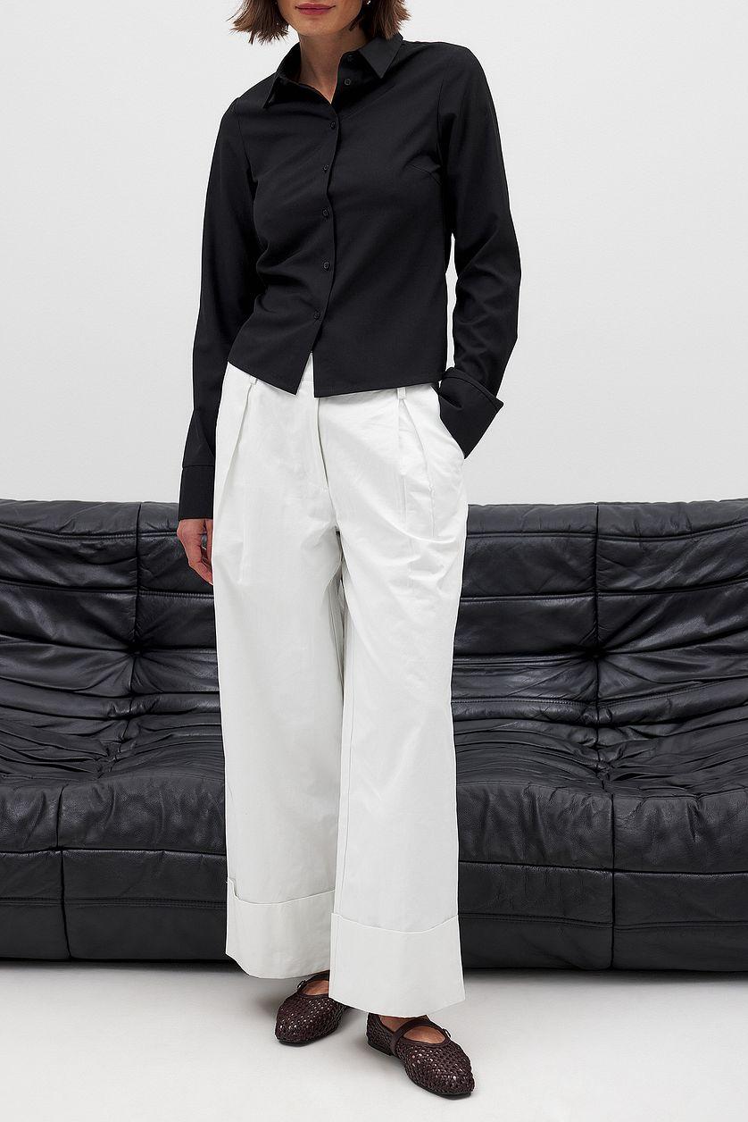 Fold Up Detail Mid Waist Pants Product Image