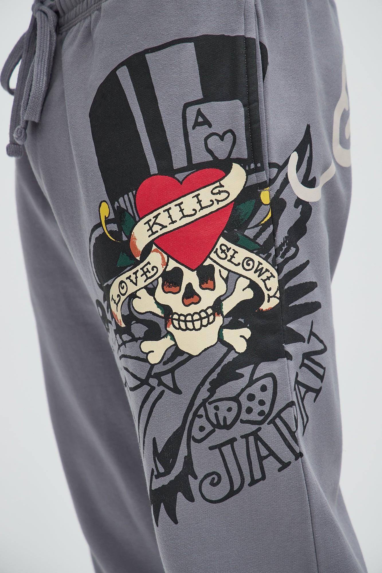 Ed Hardy Love Kills Skull Sweatpants - Grey Product Image
