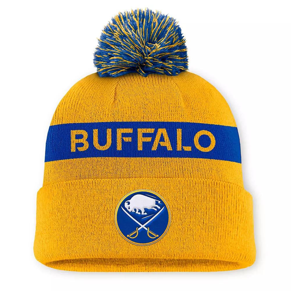 Women's Fanatics Gold/Royal Buffalo Sabres Authentic Pro Rink Cuffed Knit Hat with Pom Product Image