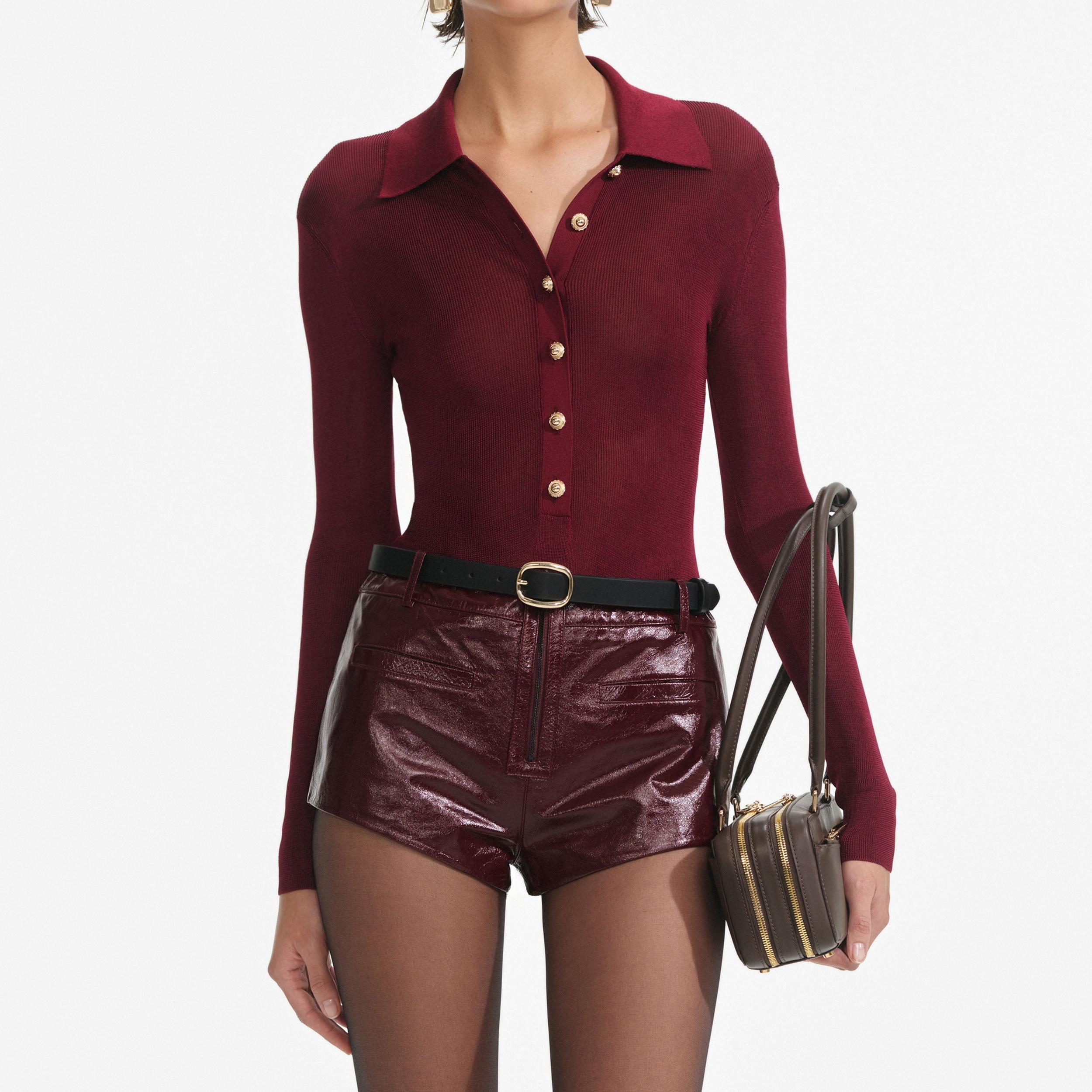 Burgundy Viscose Knit Bodysuit Product Image