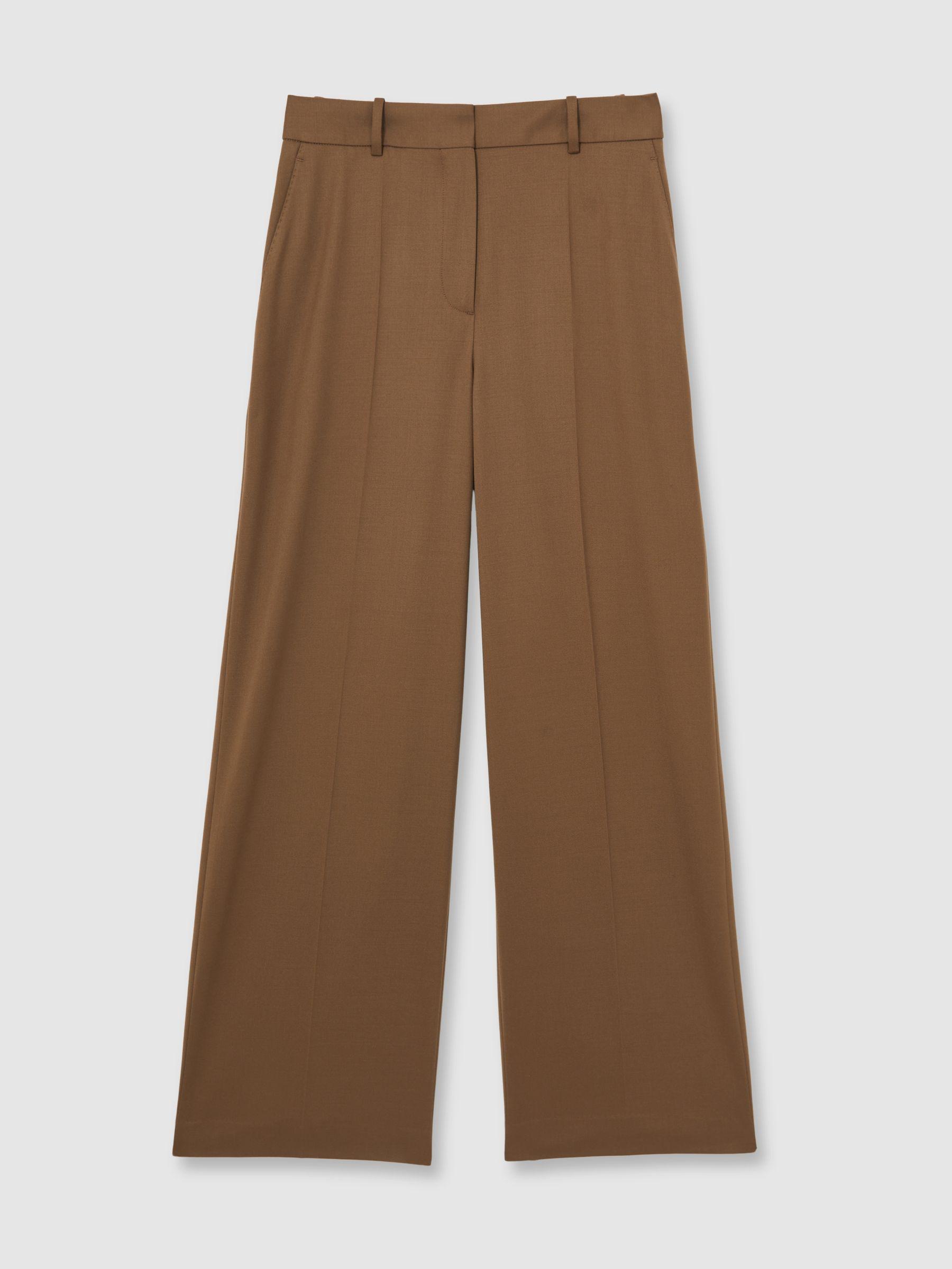 Wool-Blend Wide-Leg Suit Trousers in Tan Product Image