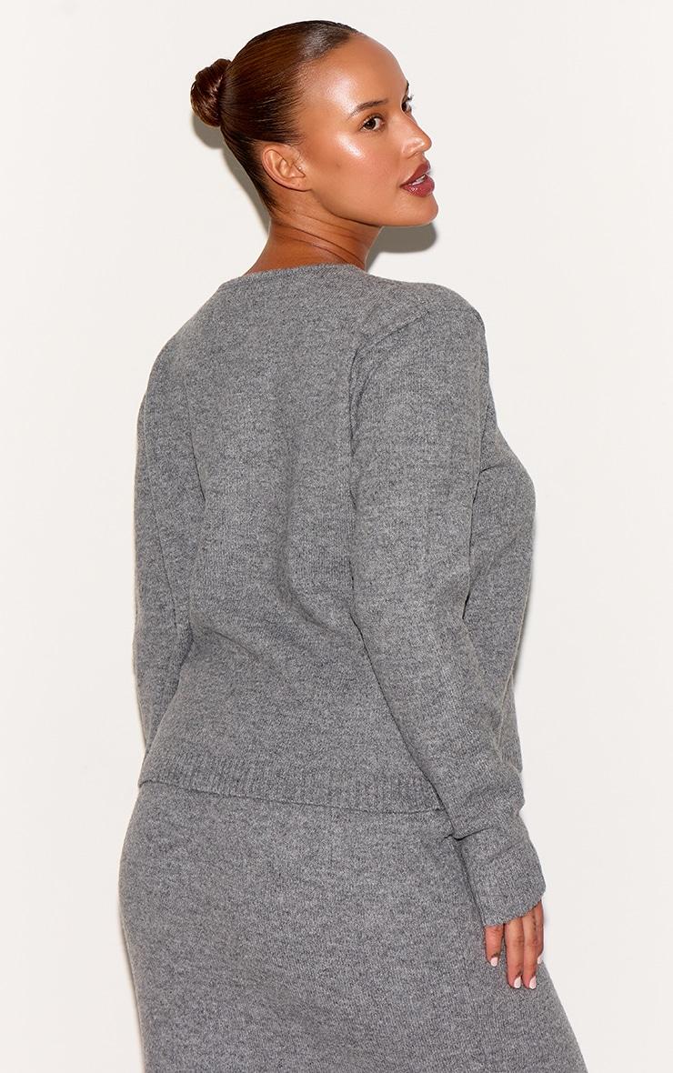 Plus Grey Melange Soft Knit Basic Button Up Cardigan Product Image