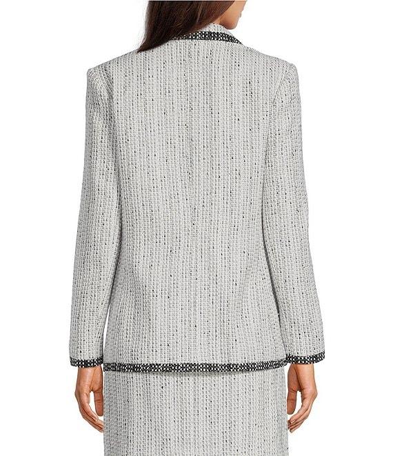 KARL LAGERFELD PARIS Tweed Notch Lapel Long Sleeve Contrast Trim Two Button Jacket Product Image