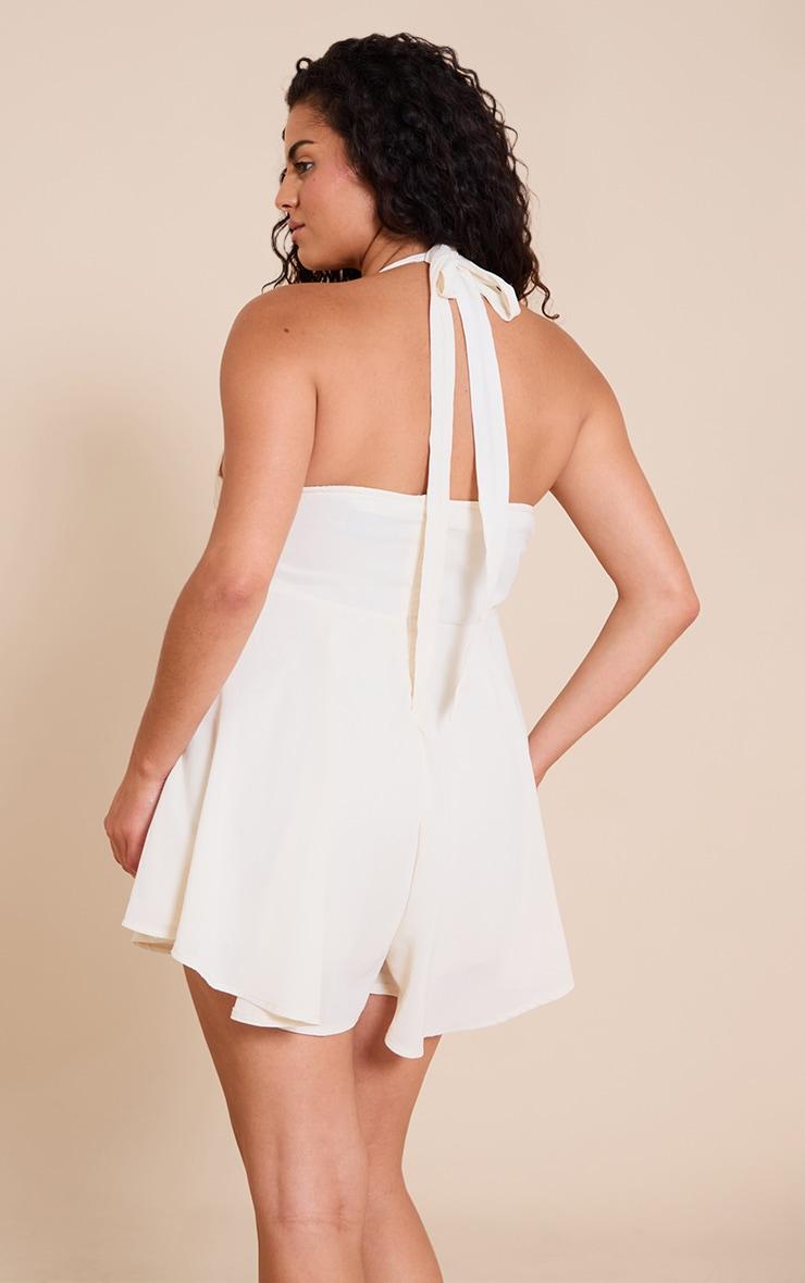 Plus Cream Chiffon Halterneck Corset Detail Skort Romper Product Image