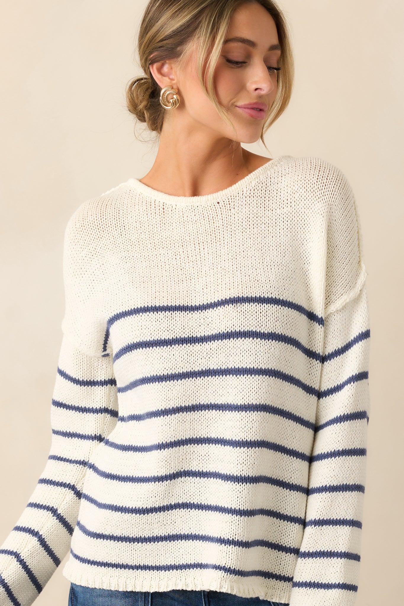 Sailboat At Sunset Ivory Lightweight Knit Stripe Sweater Product Image