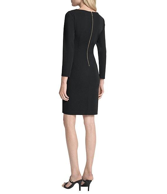 DKNY By Donna Karan Scuba Crepe V-Neck Long Sleeve Faux Wrap Dress Product Image