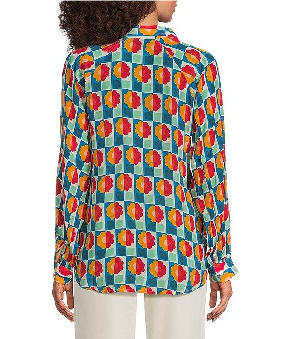 APNY Woven Floral Printed Spread Collar Long Sleeve Half Placket Blouse Product Image