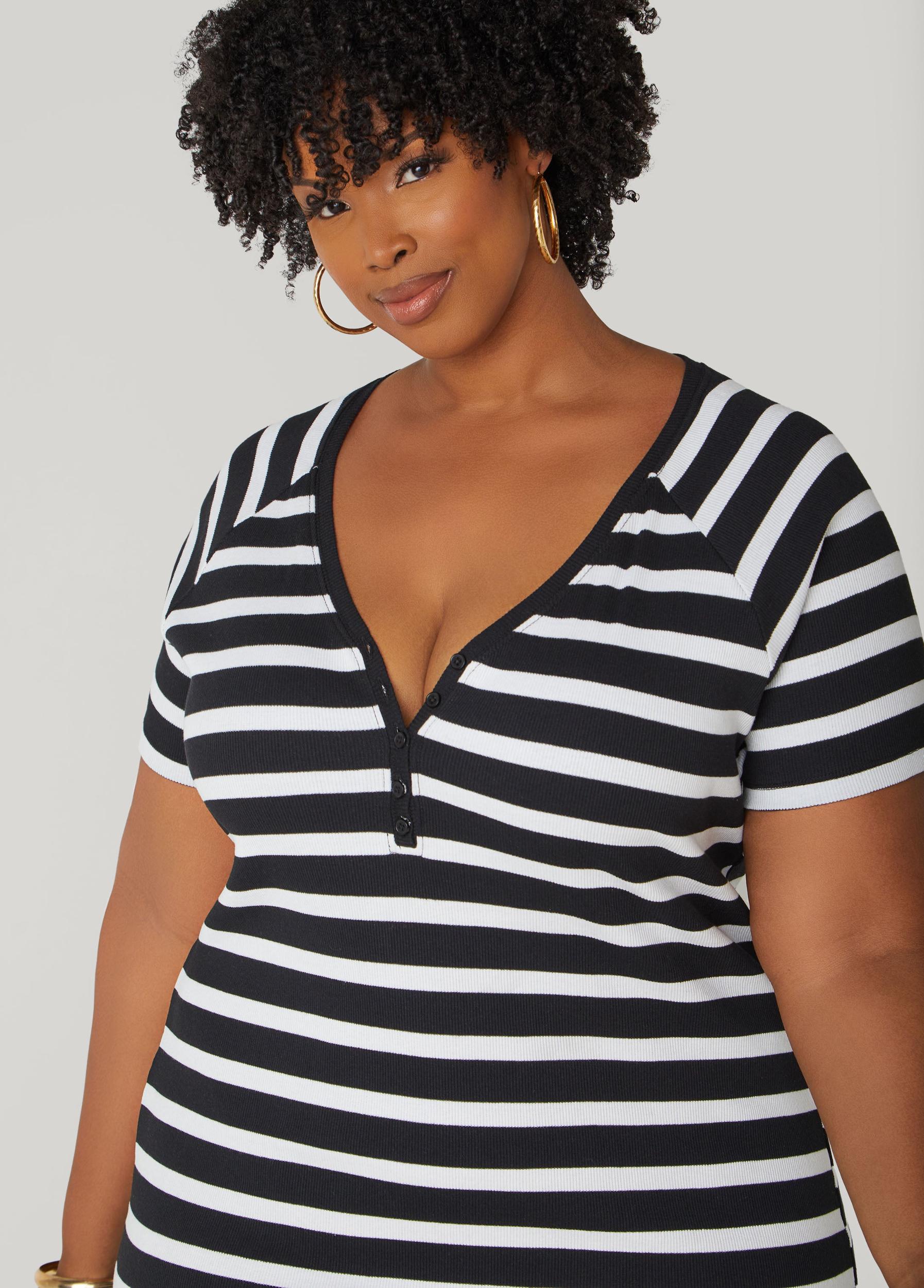 Striped Ribbed T Shirt Dress Product Image
