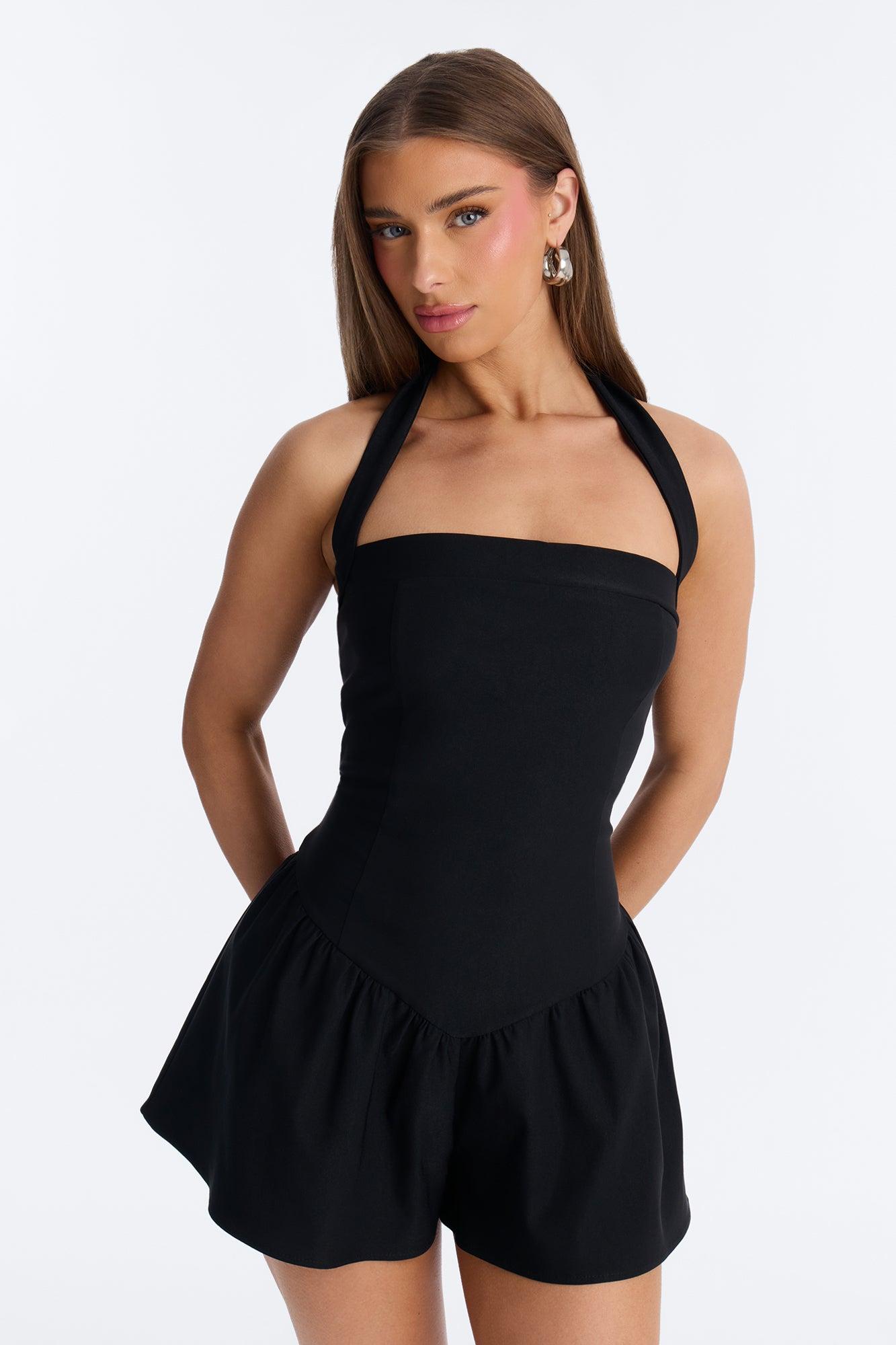 Willa Bubble Halter Romper - Black Female Product Image