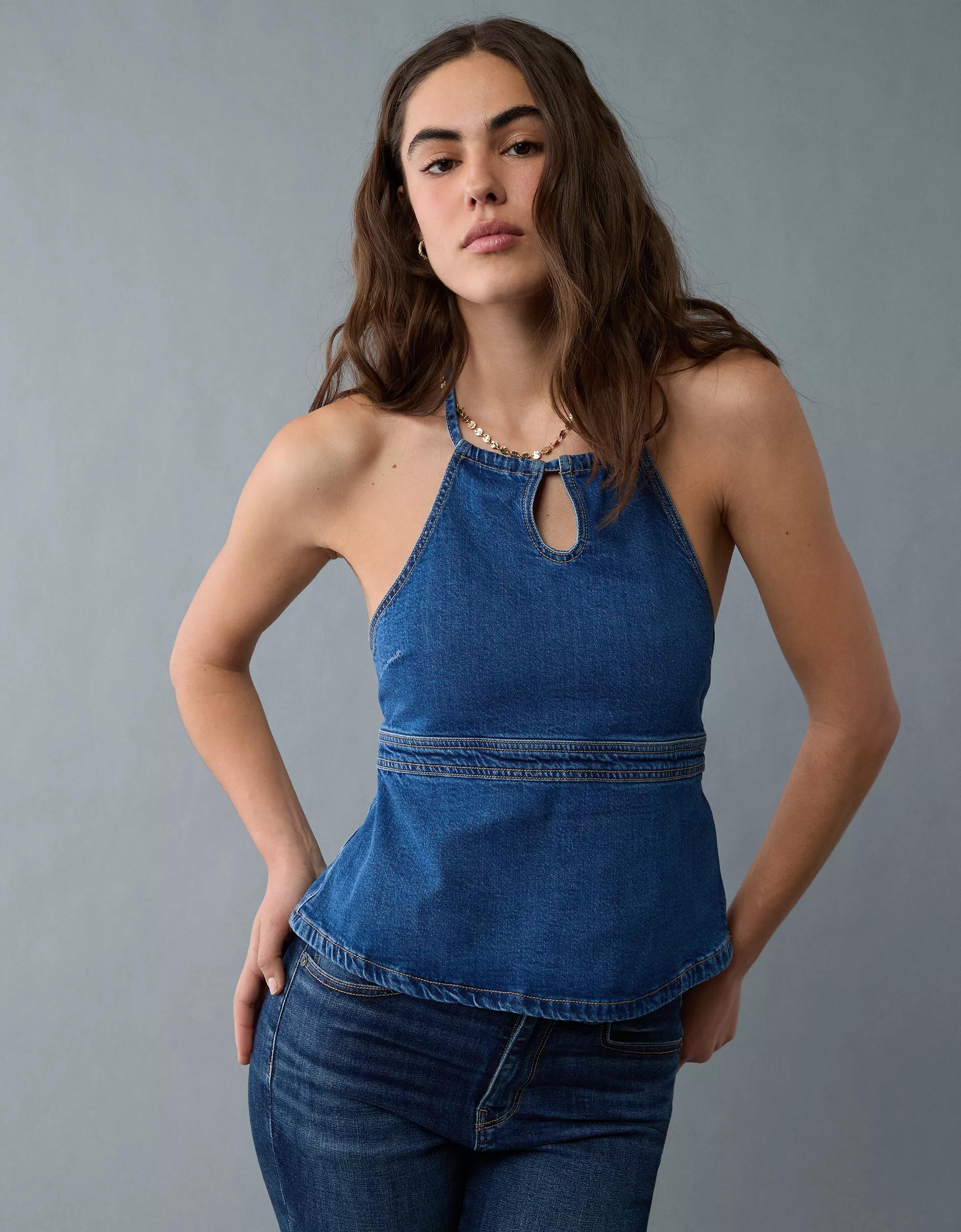 AE Denim High Neck Halter Top Product Image