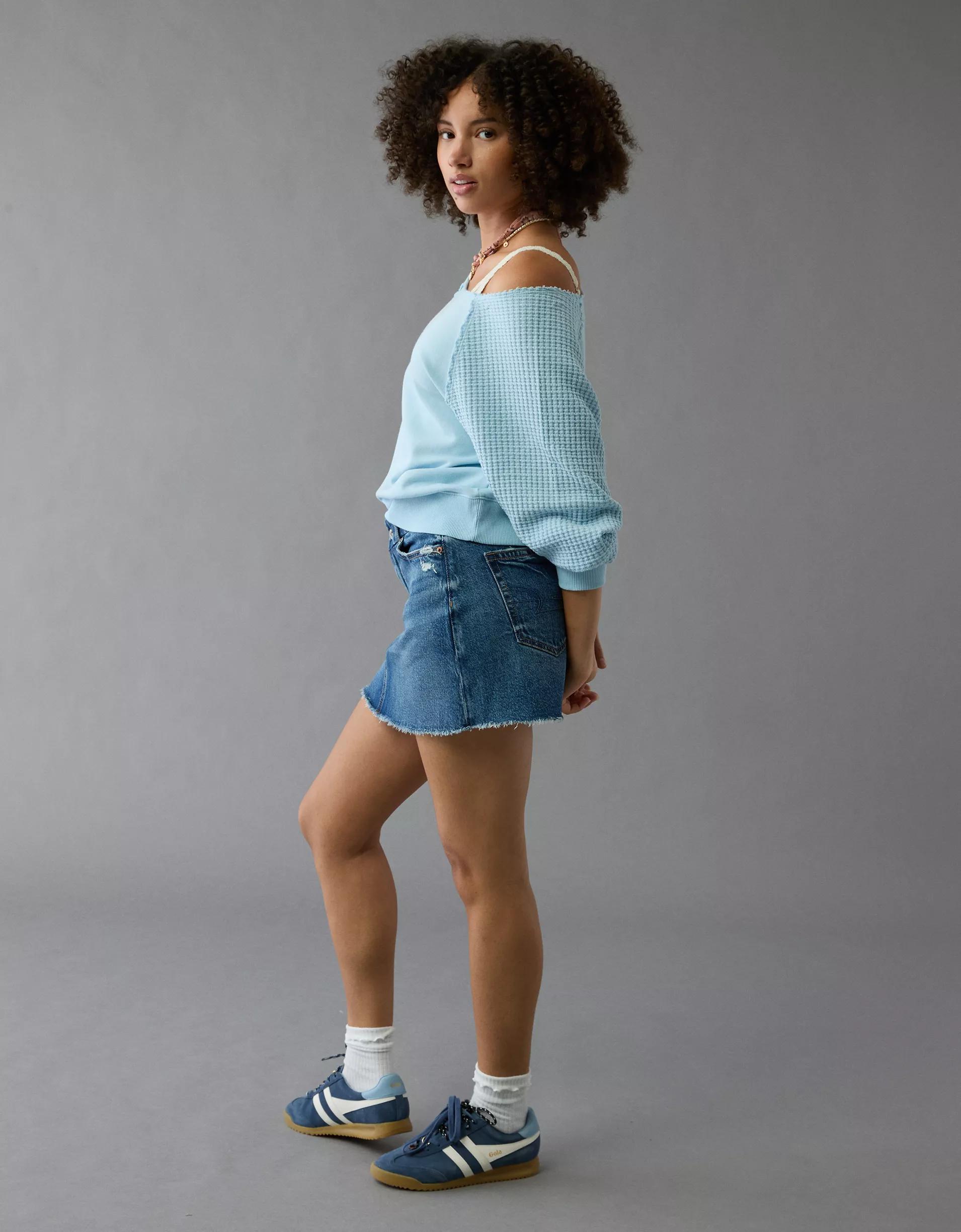 AE Stretch Curvy High-Waisted Perfect Denim Mini Skirt Product Image
