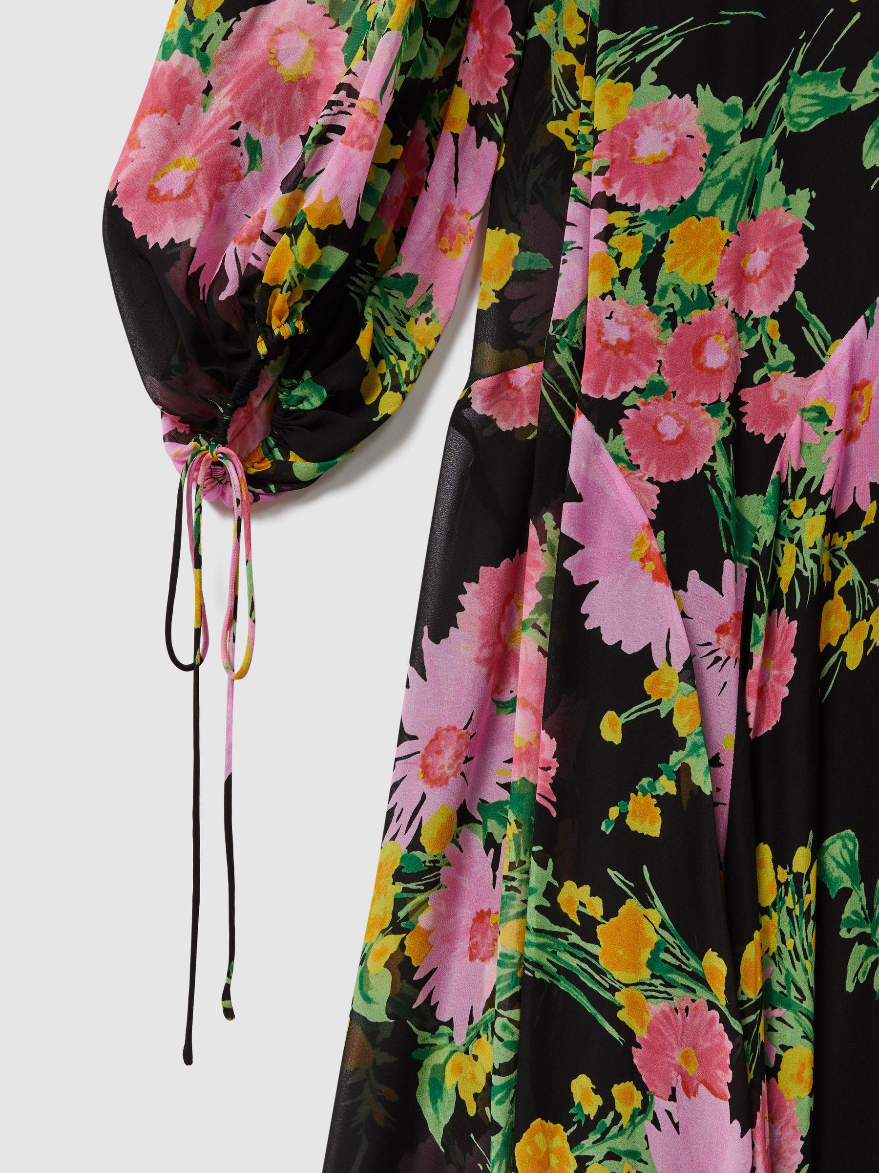 Florere Sheer Asymmetric Midi Dress in Pink/Black Product Image