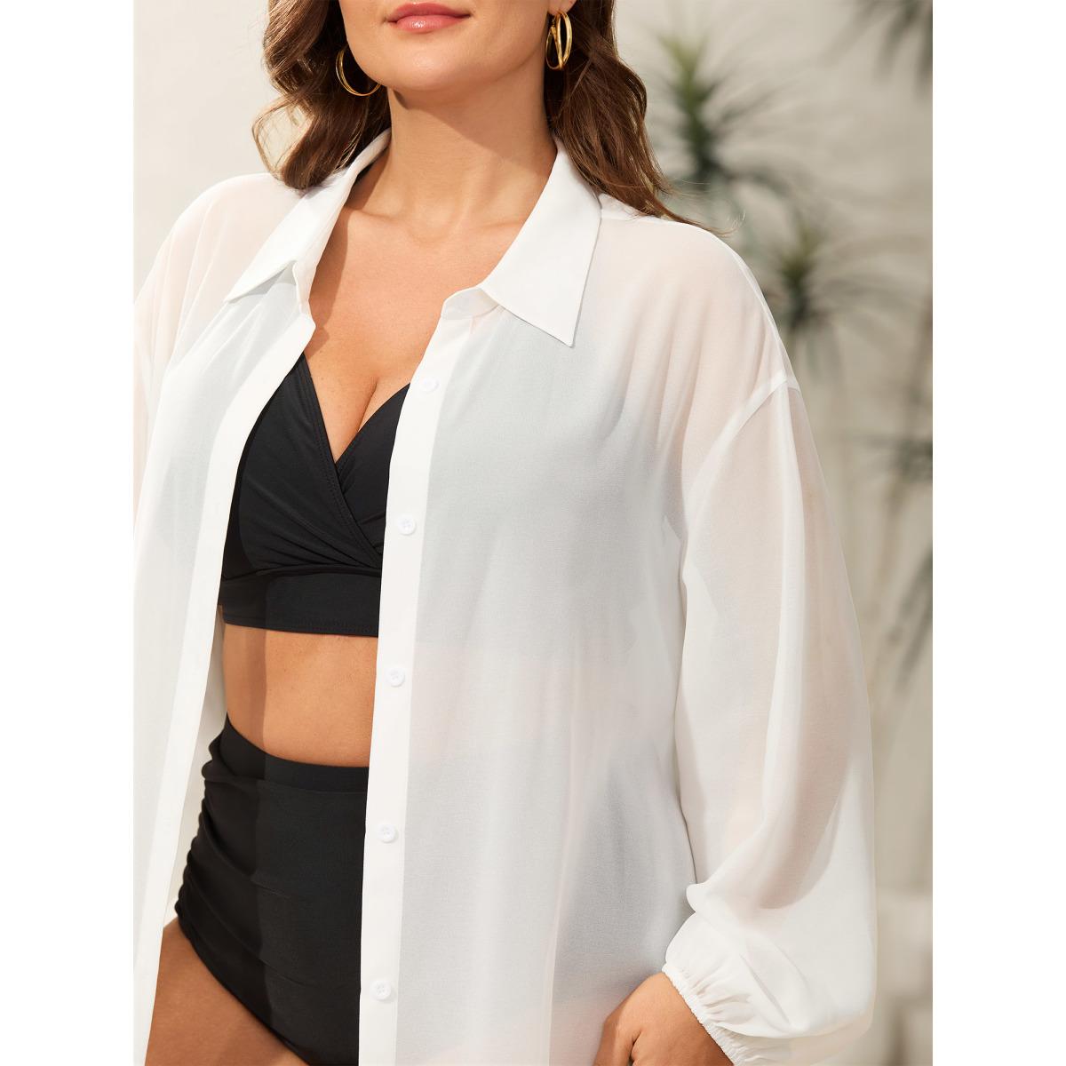 Plus Size Sheer Long Shirt Kimono-Style Cardigan Women WhiteSmoke Resort See through Loose Vacation Kimonos BloomChic 18-20/2X Product Image