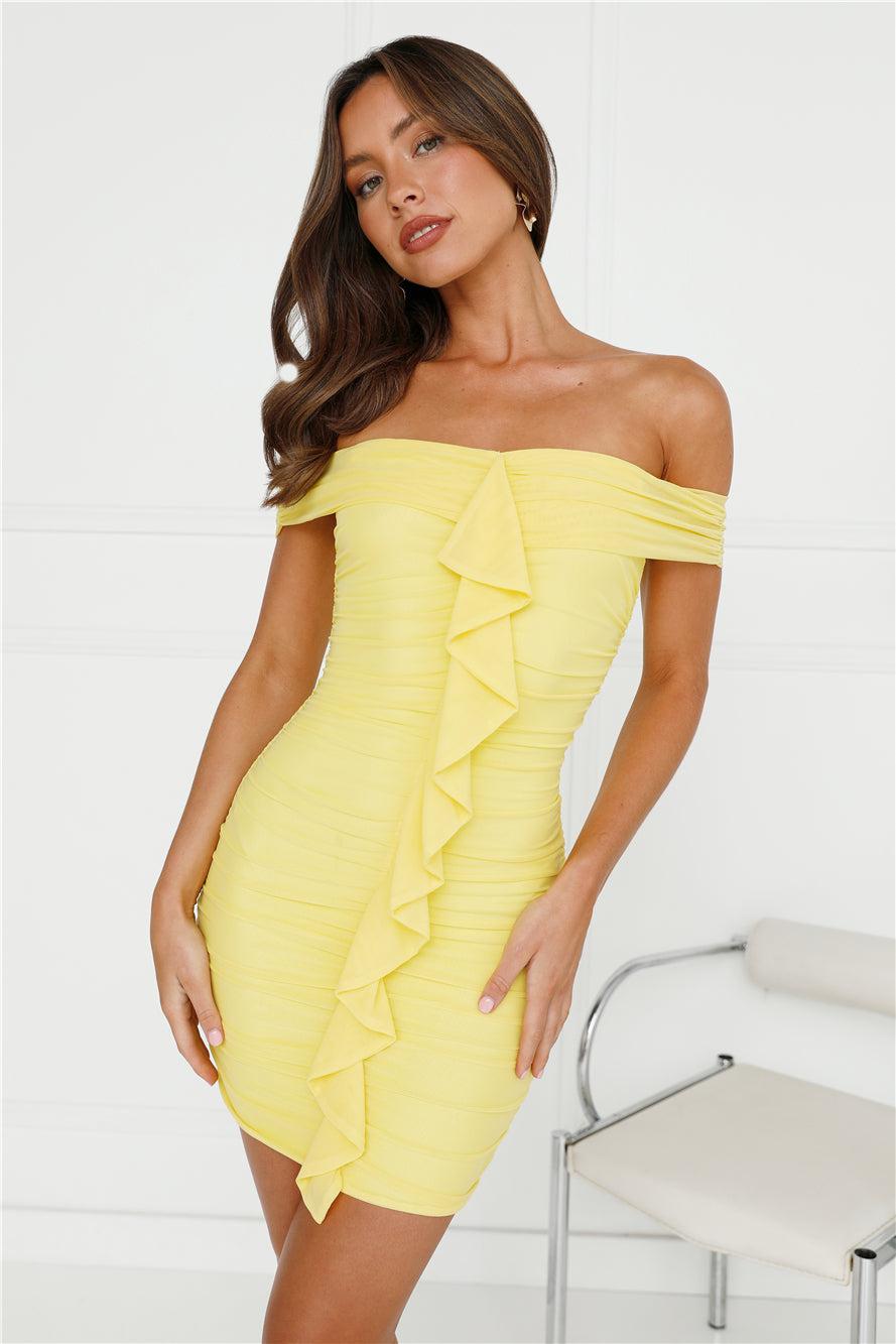 Darcy Doll Off Shoulder Mesh Mini Dress Yellow Product Image