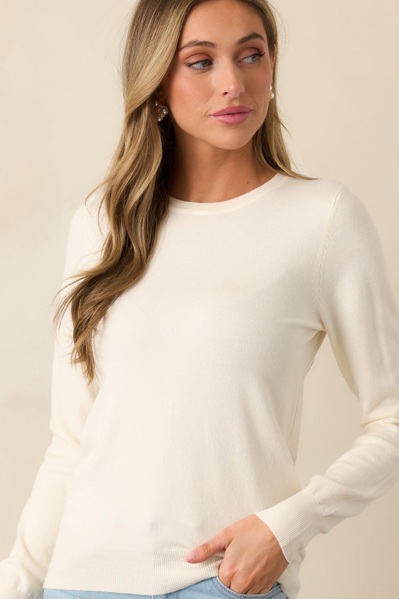 Wherever You Are Ivory Knit Sweater L / White Product Image