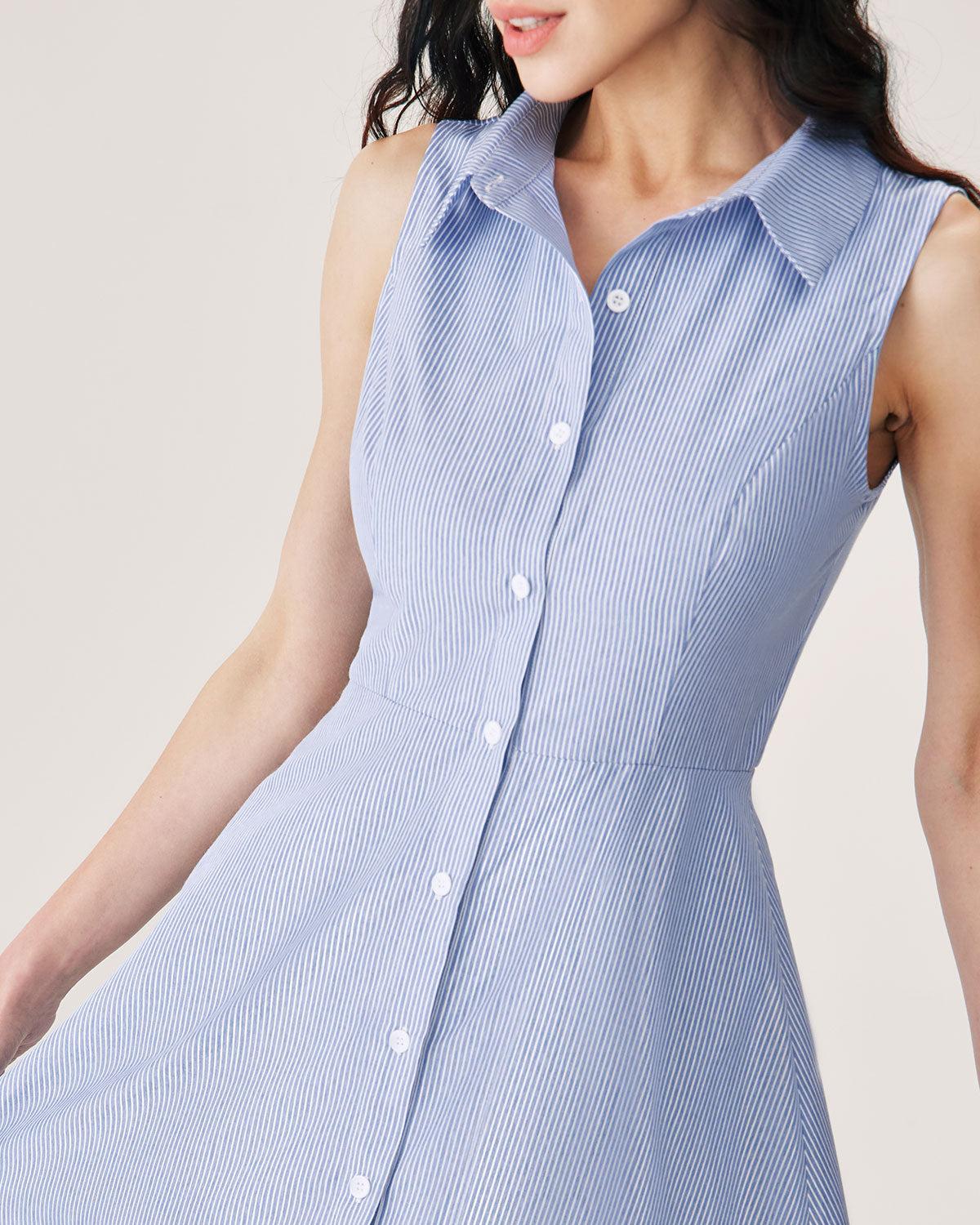 Blue Striped Button Mini Dress Product Image