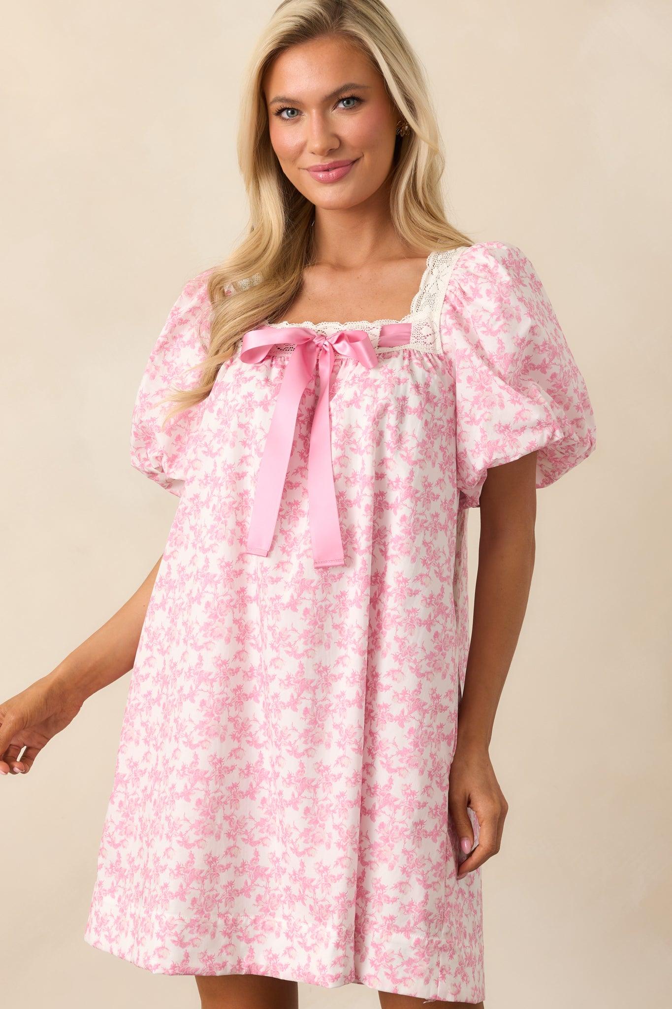 Frolic Through Fields Cotton Pink Floral Mini Dress Product Image