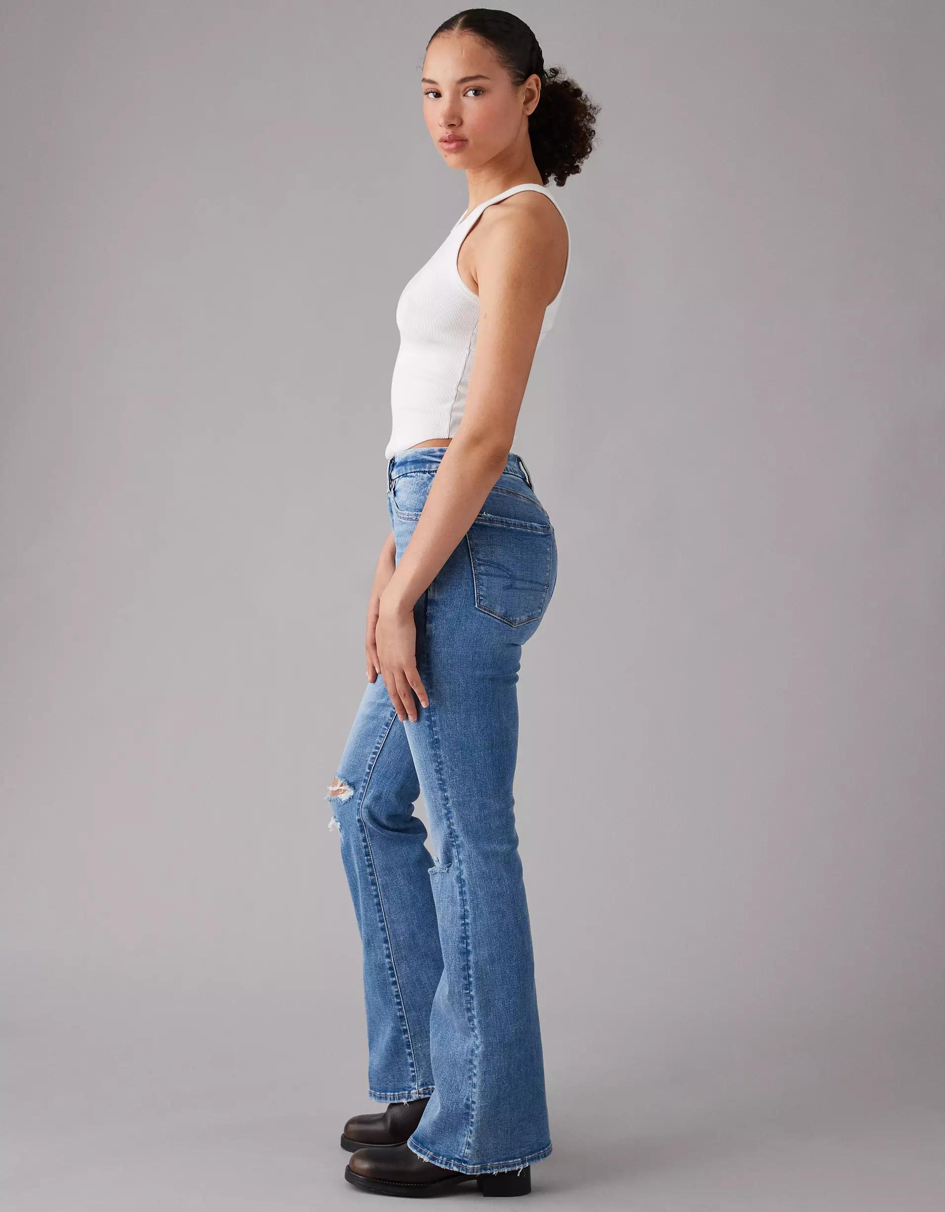 AE Next Level Curvy Ripped Super High-Waisted Flare Jean Product Image