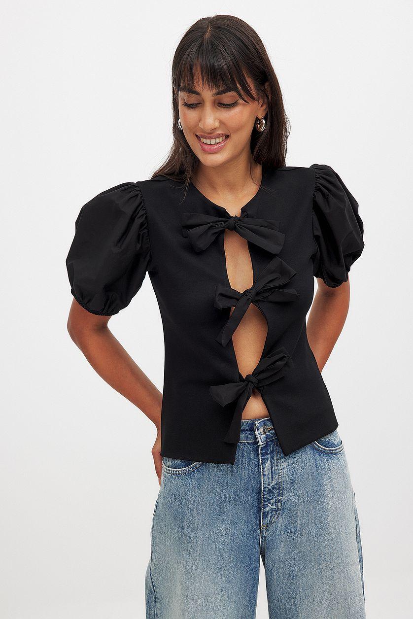 Puff Sleeve Tie Top Product Image