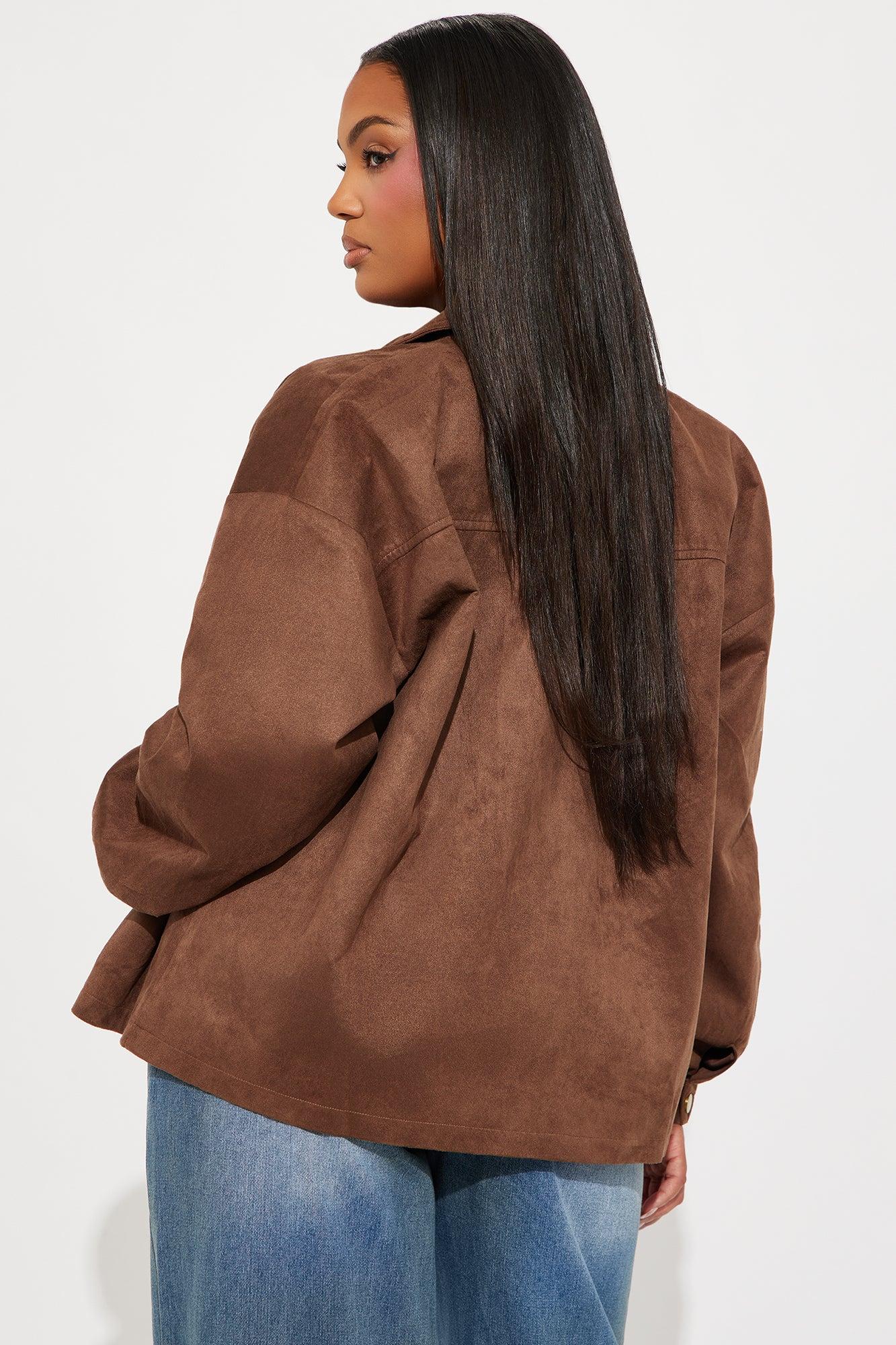 Coffee Run Faux Suede Jacket - Brown Product Image