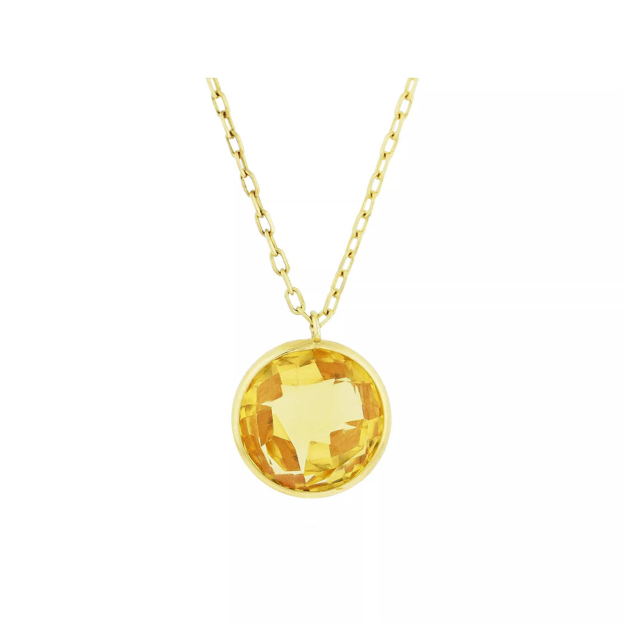 Jewelmak 14k Gold Citrine Faceted Round Pendant Necklace, Women's, Size: 17" Product Image