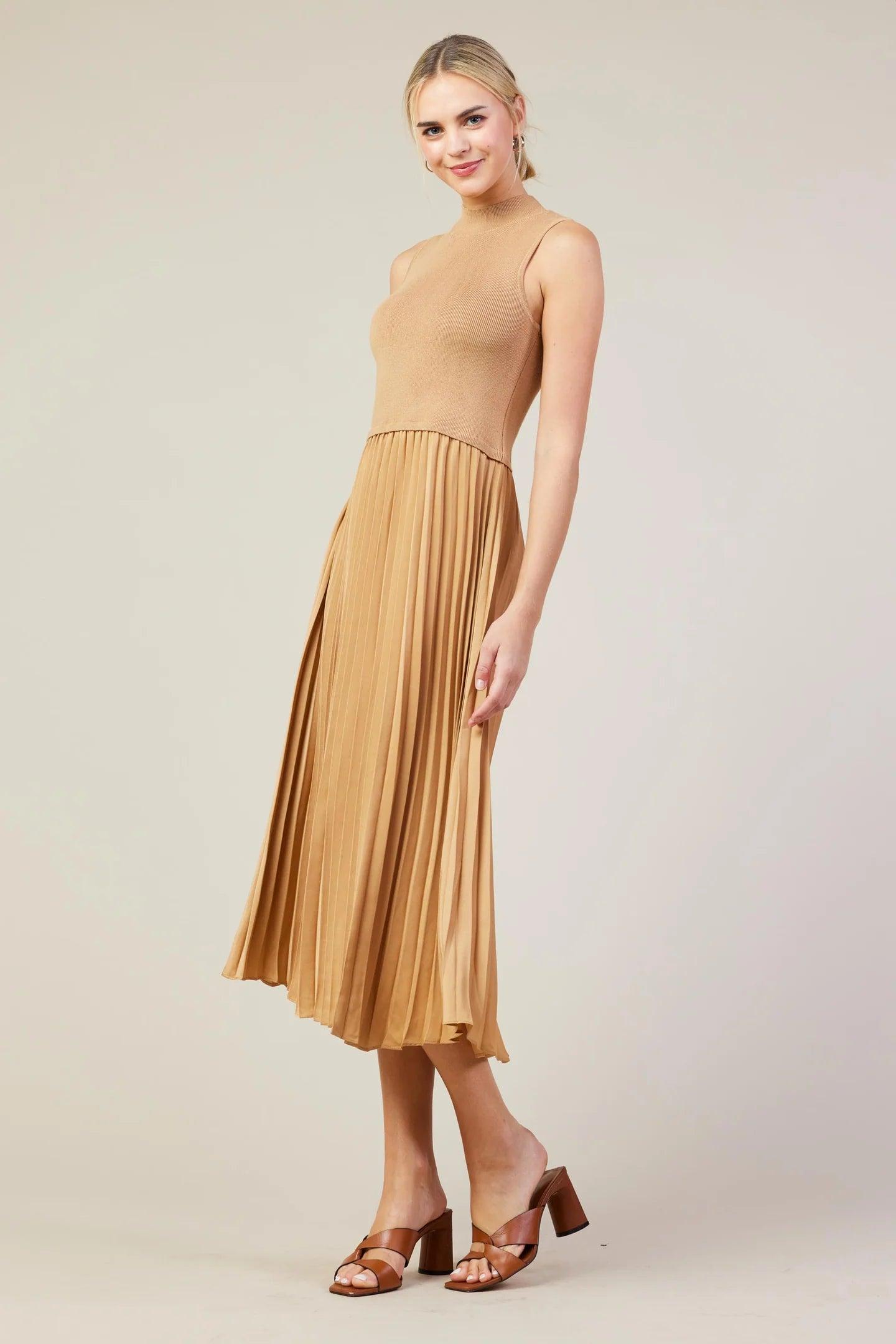 Pleated Mock Neck Dress Product Image