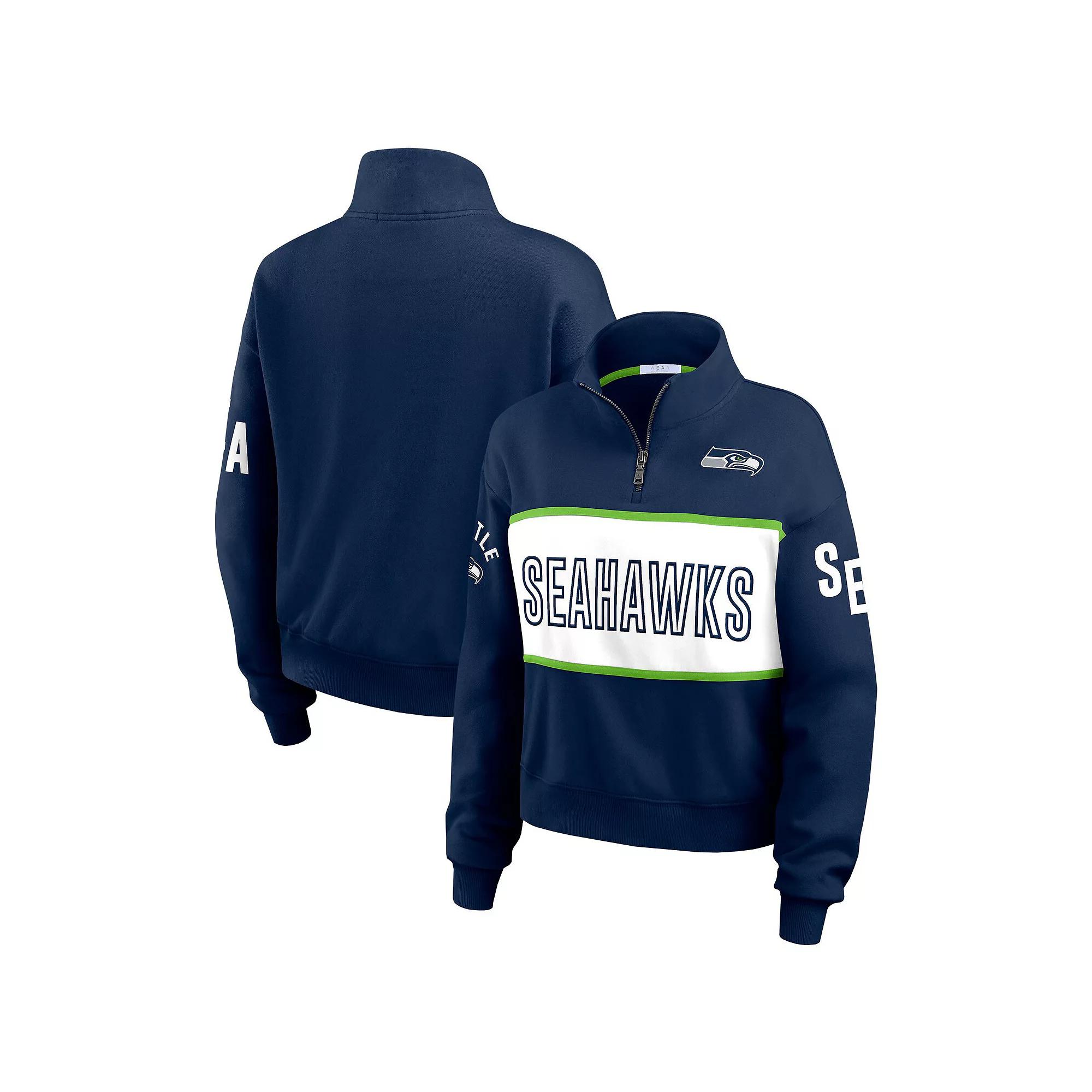 Women's WEAR by Erin Andrews College Navy Seattle Seahawks Quarter-Zip Jacket, Size: Medium, Team Product Image