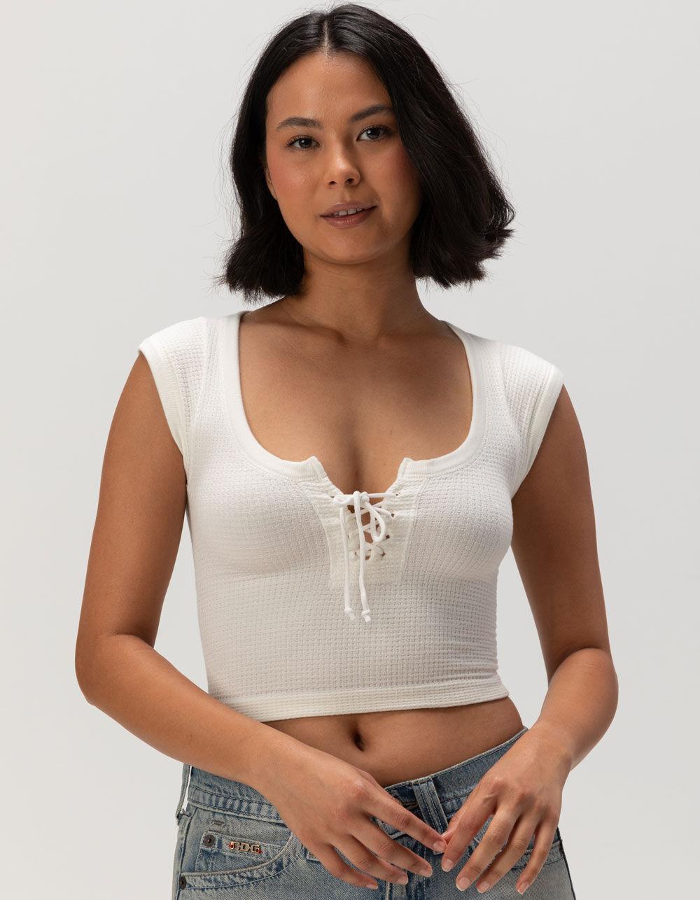 BDG Urban Outfitters Knockout Lace Up Womens Top - WHITE Product Image