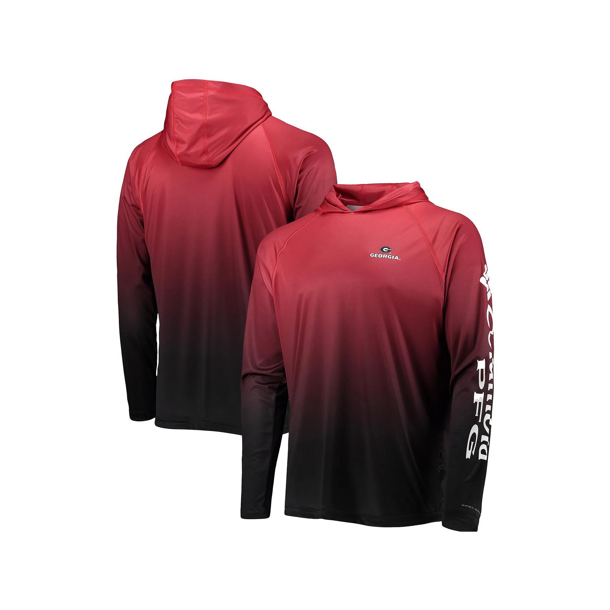 Men's Columbia PFG Red Georgia Bulldogs Terminal Tackle Omni-Shade UPF 50 Long Sleeve Hooded Top,  Product Image
