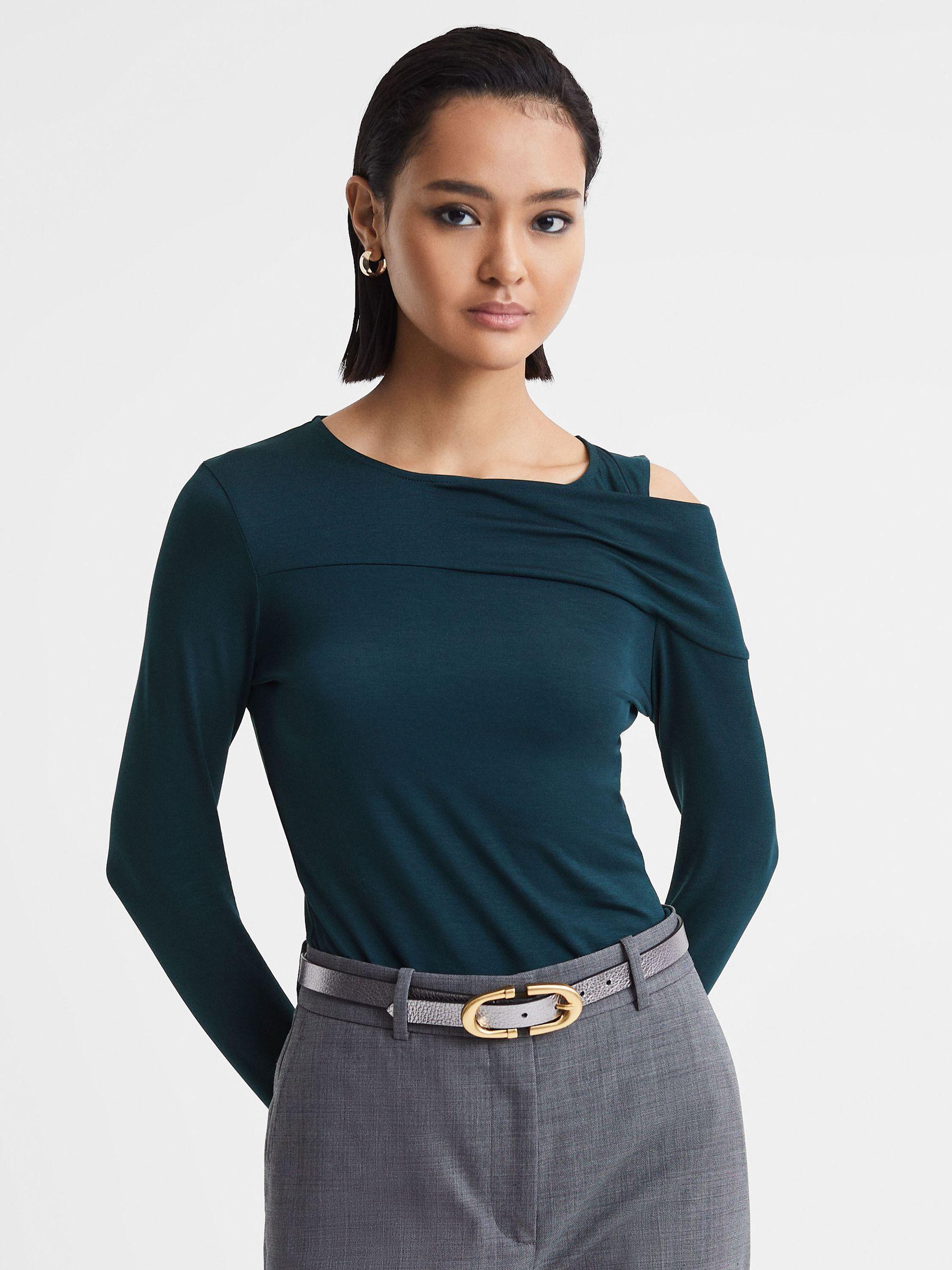 Draped Shoulder Top in Teal Product Image