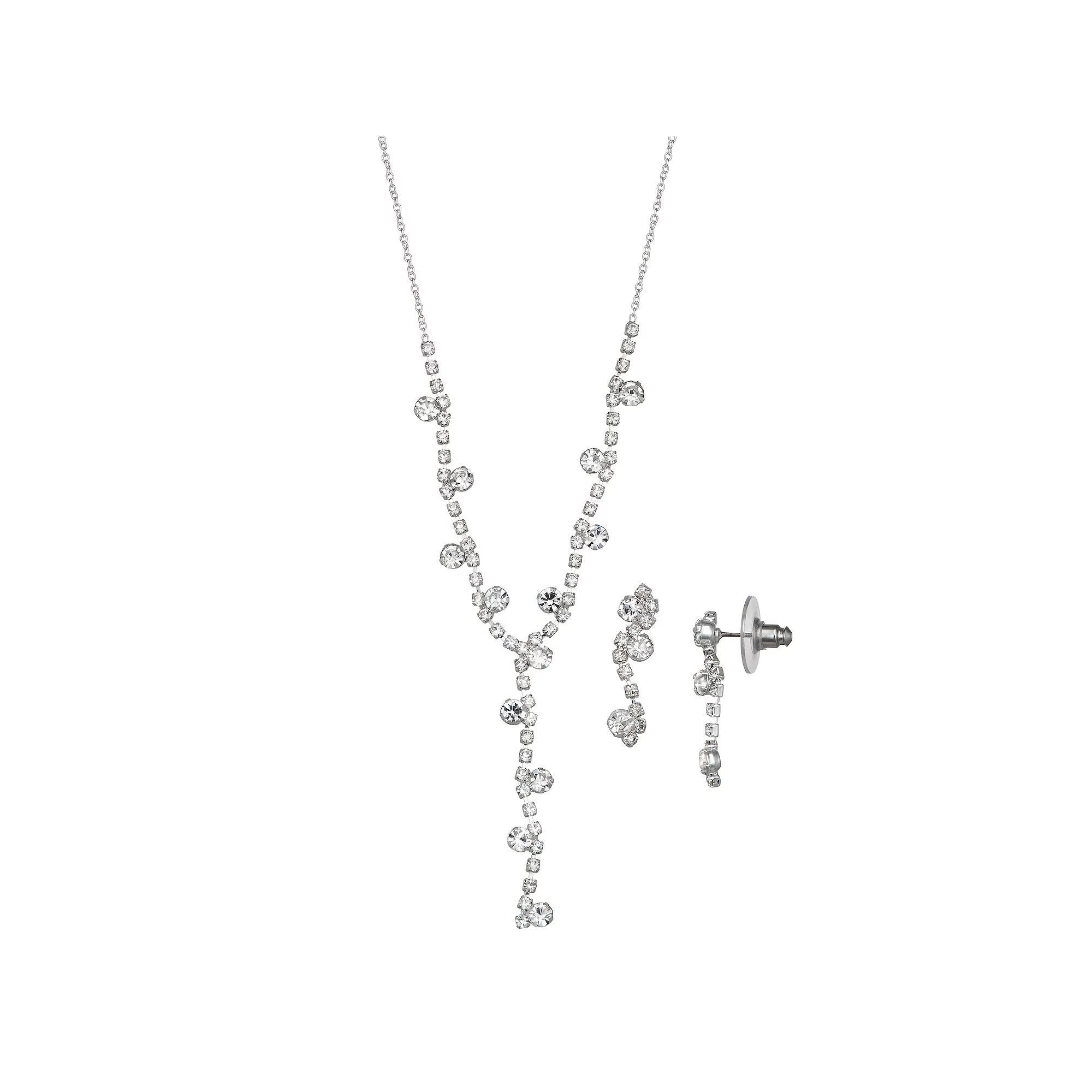Youre Invited Silver Tone Simulated Crystal Y-Necklace & Earrings Set, Womens Product Image