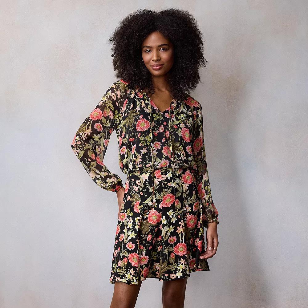 Women's LC Lauren Conrad Tie-Front Peasant Top, Size: Medium, Black Bryn Botanical Product Image