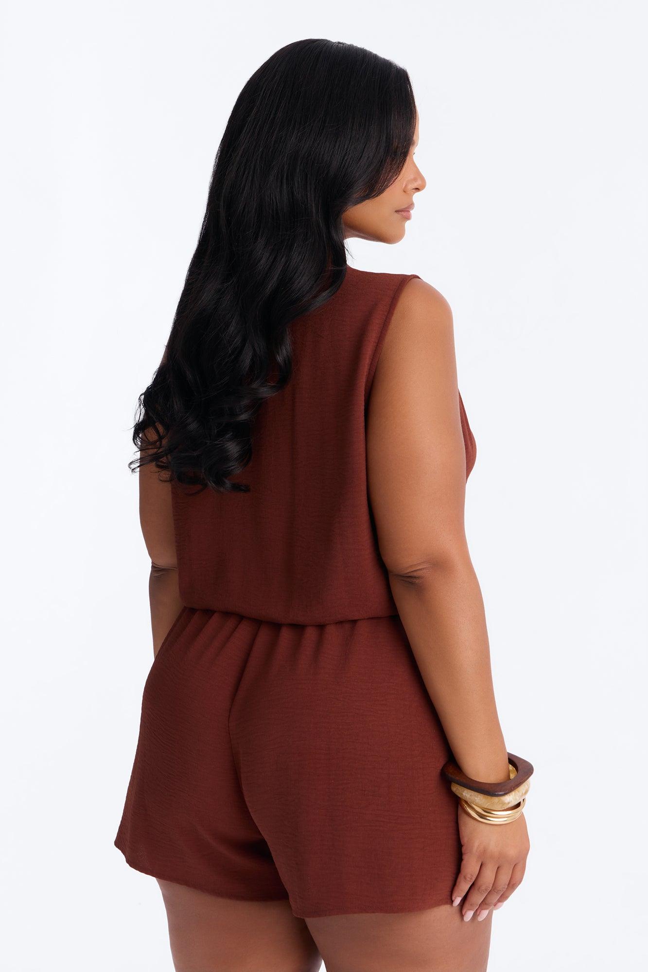 Belia Surplice Romper - Chocolate Female Product Image
