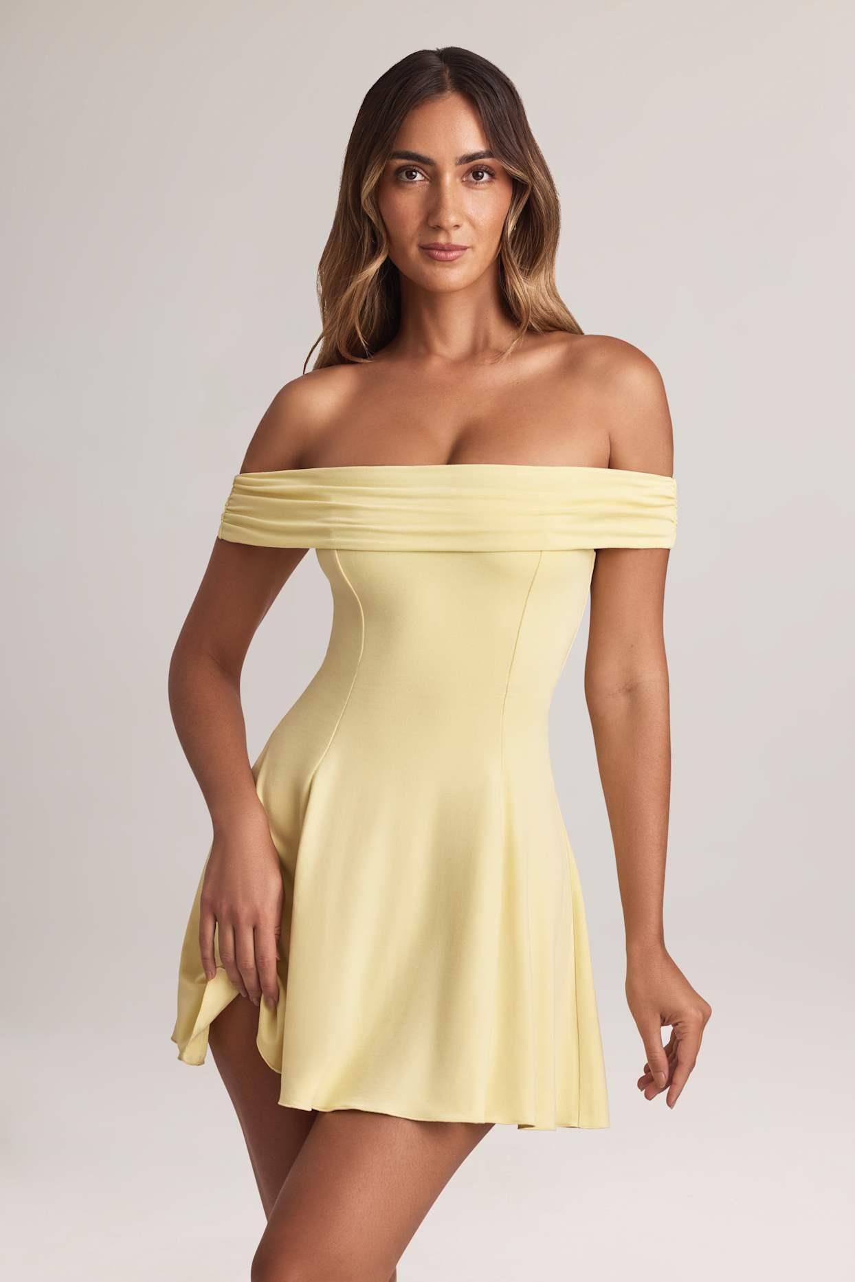 Modal Off-Shoulder A-Line Mini Dress in Lemon Sherbet Product Image