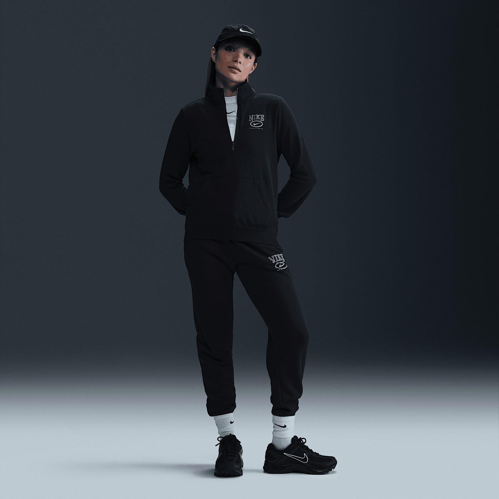 Womens Nike Sportswear Club Fleece Mock-Neck 1/2-Zip Graphic Top | HJ0985-010 Product Image