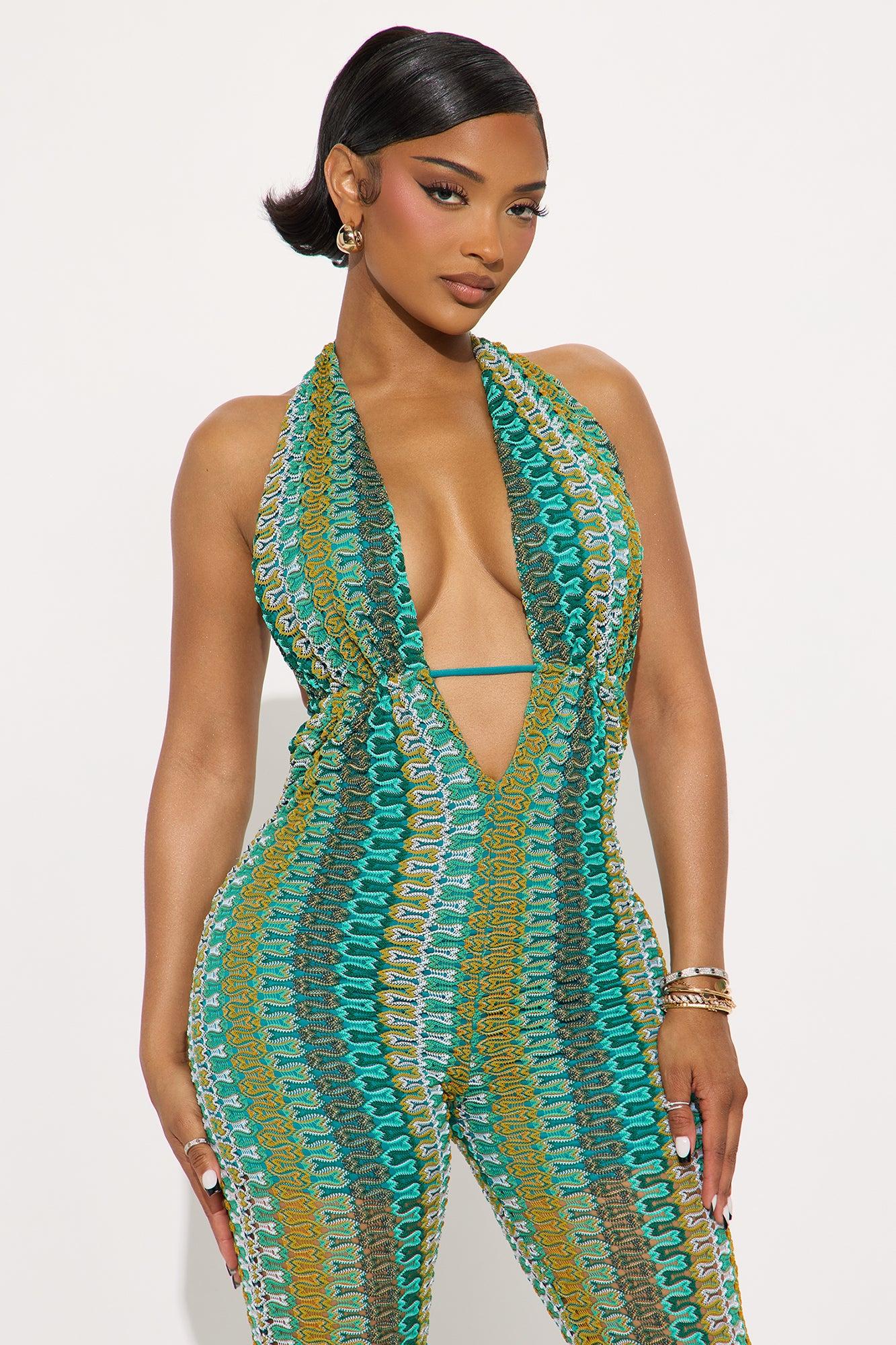 Sklyer Crochet Flare Jumpsuit - Teal/combo Female Product Image