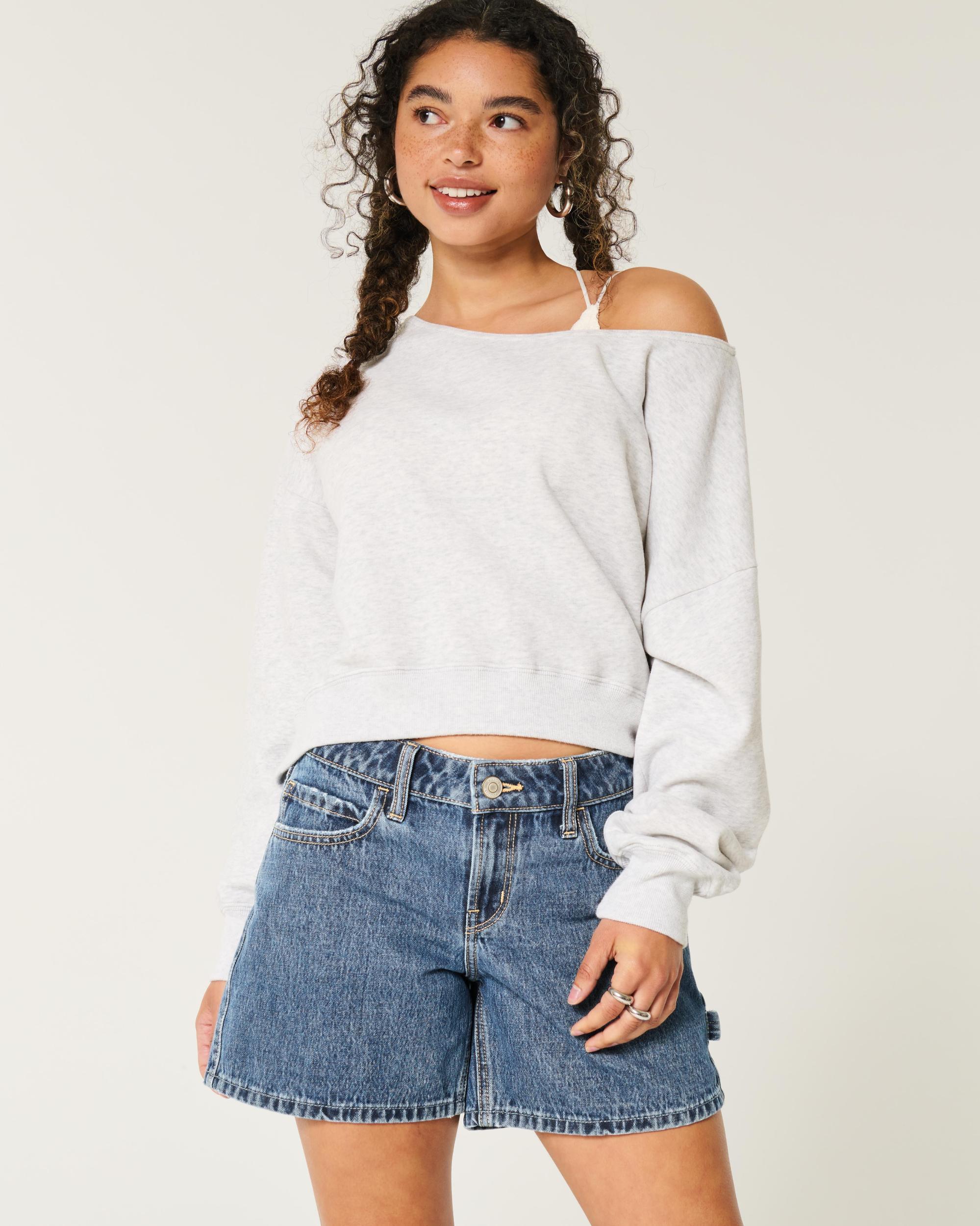 Low-Rise Dark Wash Baggy Denim Shorts 5" Product Image