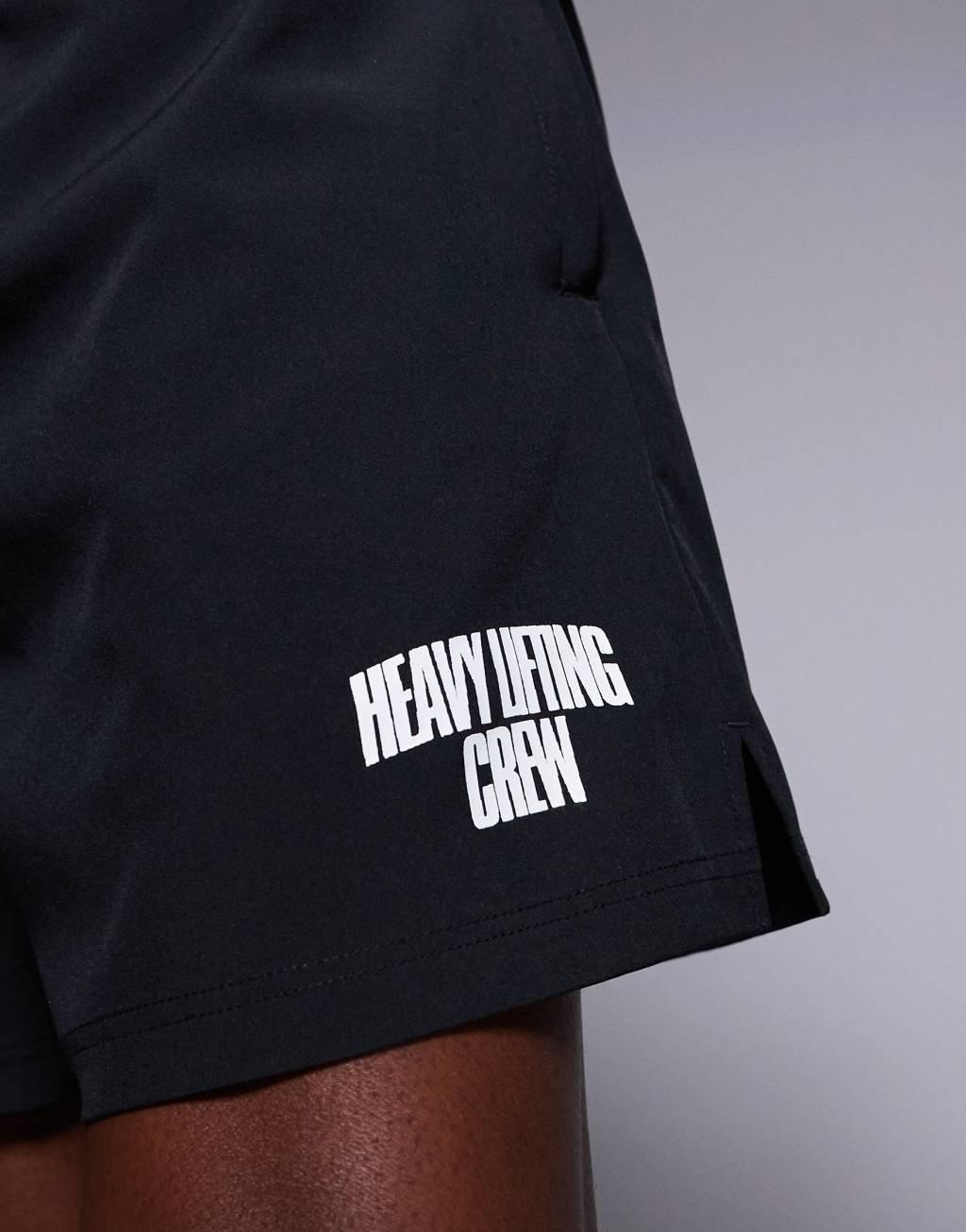 4505 7 inch wide leg quick dry graphic training shorts with towel loop and zip pockets in black  Product Image