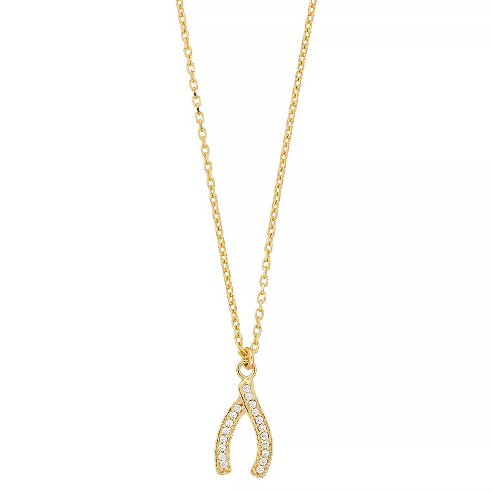 Sterling Silver Cubic Zirconia Wishbone Pendant Necklace, Women's, Size: 18", 18k Gold Over Product Image