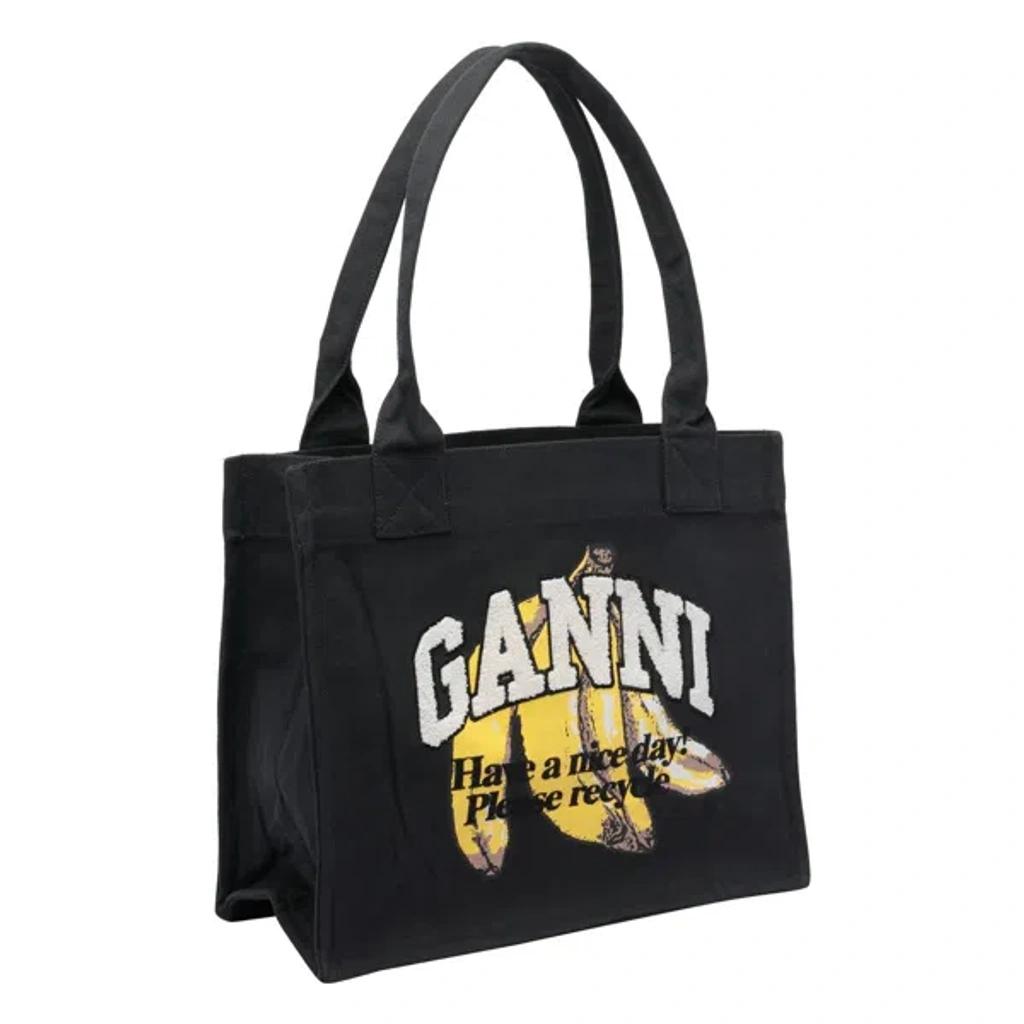 GANNI Banana Print Large Tote Bag In Black Product Image