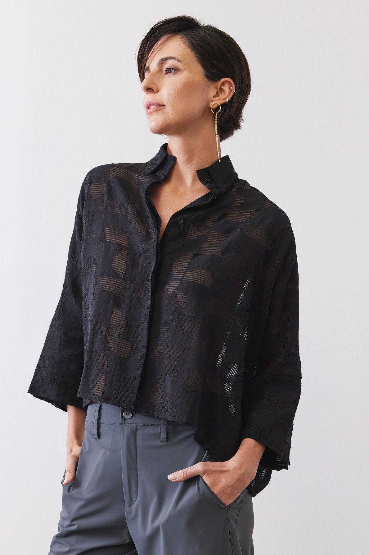Oversized Geo Sheer Cropped Blouse Product Image