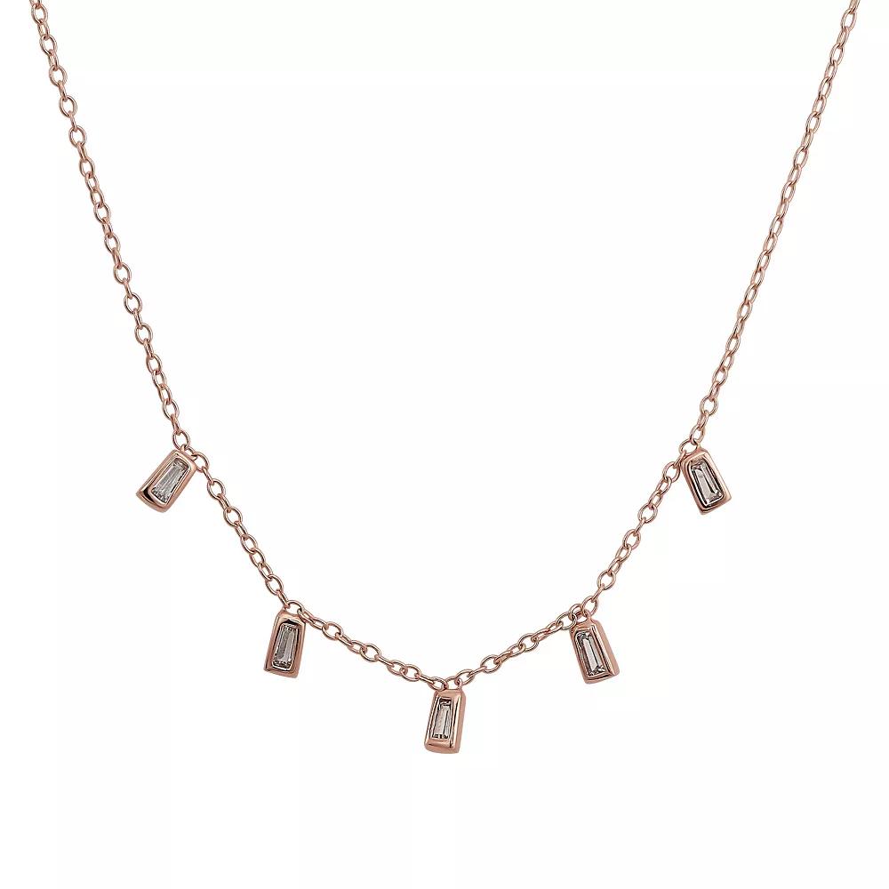Forever Radiant 14k Rose Gold Over Silver Baguette Cubic Zirconia Necklace, Women's, Size: 15-17" ADJ, Pink Tone Product Image