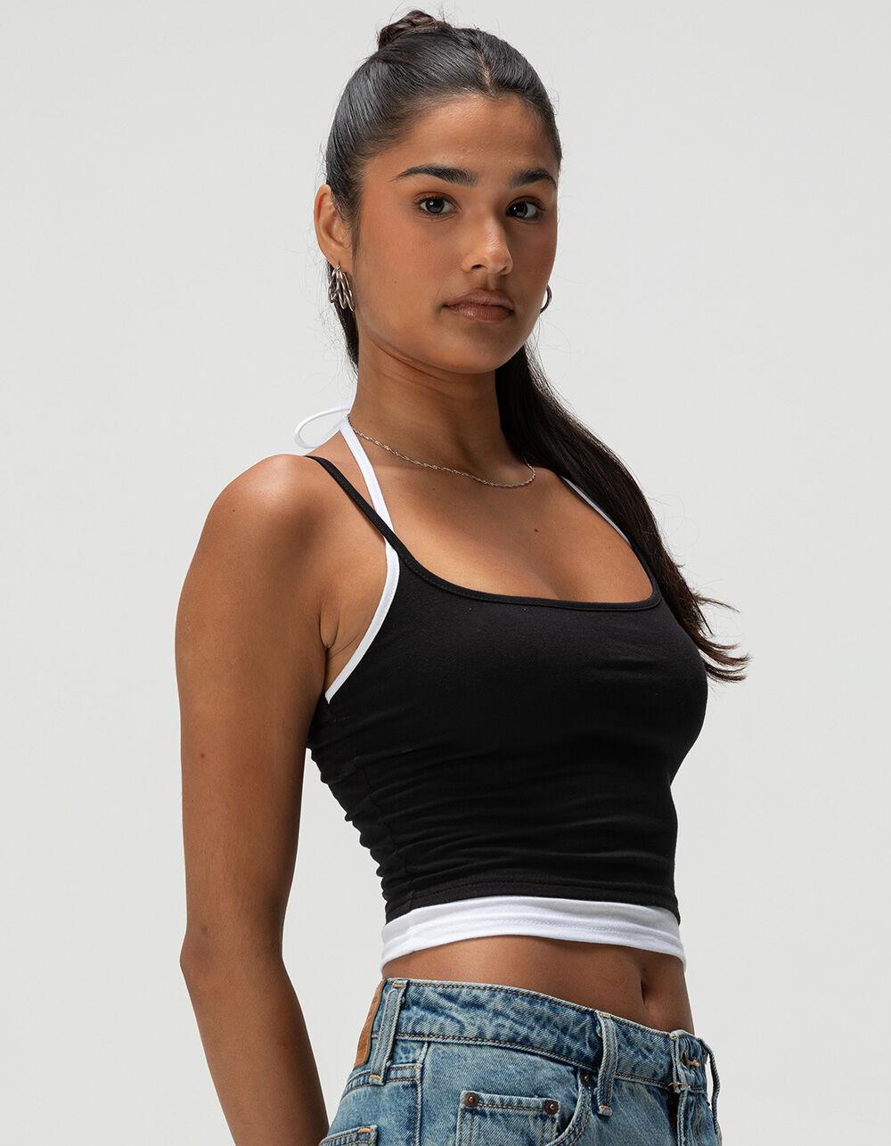 TILLYS Womens Double Layer Cami - BLACK/WHITE Product Image