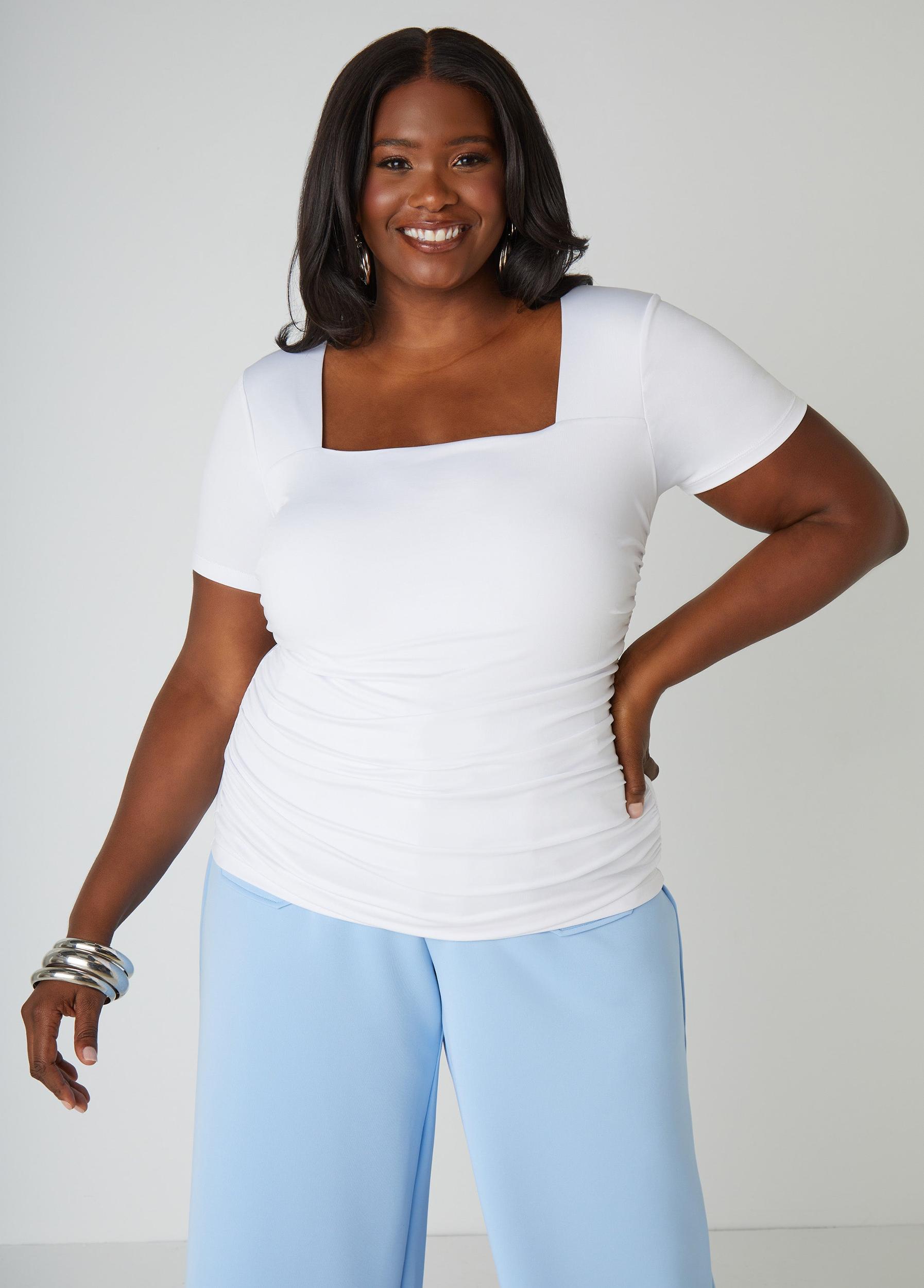 Plus Size Ruched Square Neck Top Ashley Stewart Product Image