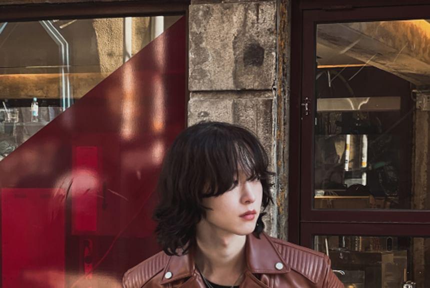 Faux-Leather Biker Jacket Product Image