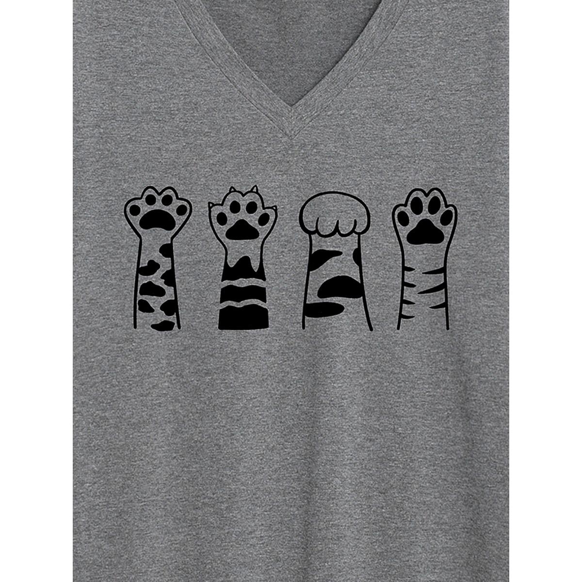Plus Size Playful Paws Print V-Neck T-Shirt DarkGray Women Non Animals V-neck Casual T-shirts BloomChic 10/M Product Image