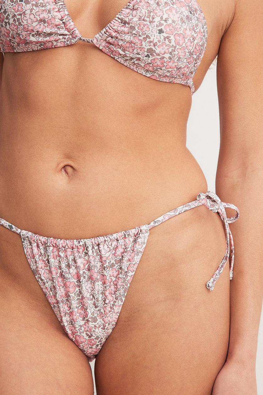Drawstring Tie High Cut Bikini Panty Flower Product Image