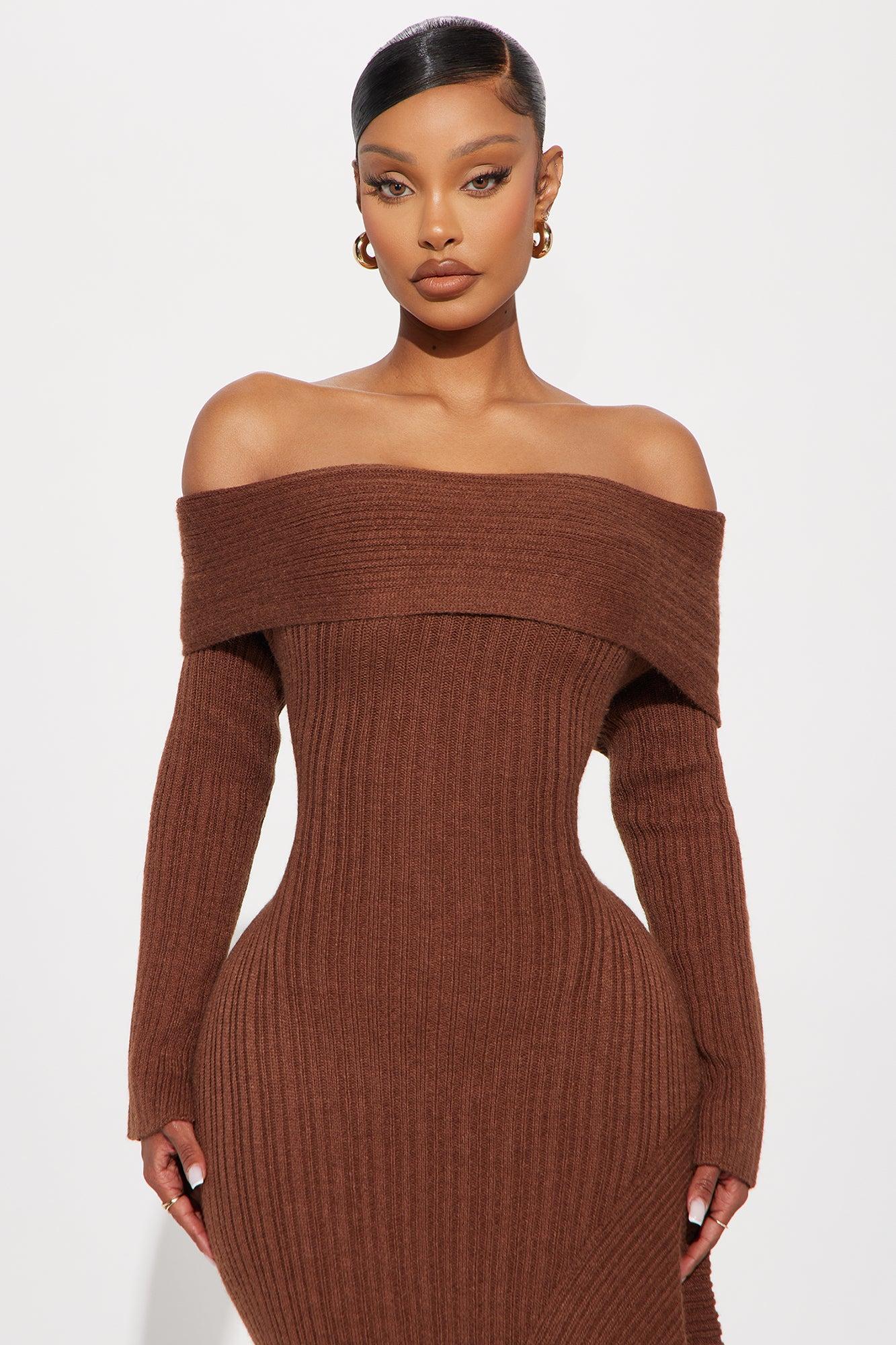 Dani Ruffle Sweater Maxi Dress - Chocolate Product Image