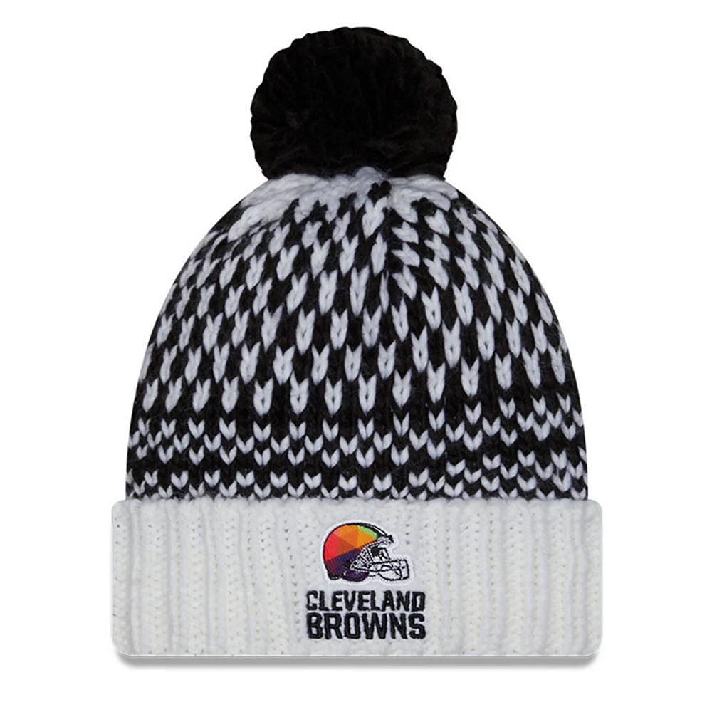 Women's New Era  Black/White Cleveland Browns 2023 NFL Crucial Catch Cuffed Pom Knit Hat Product Image